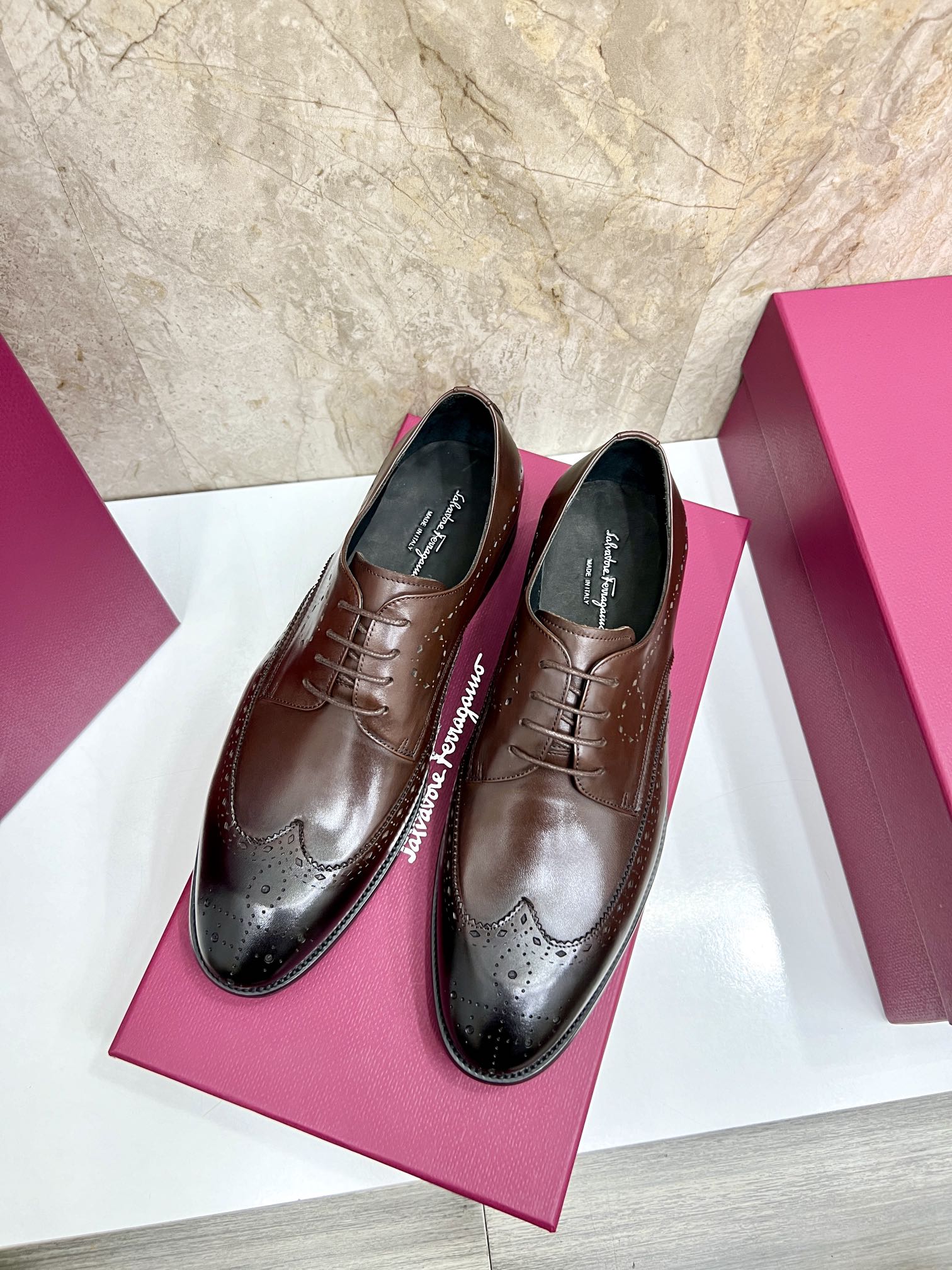 Salvatore Ferragamo Men's Brown Leather Wingtip Oxford Dress Shoes 4 i1727294197 8463 8