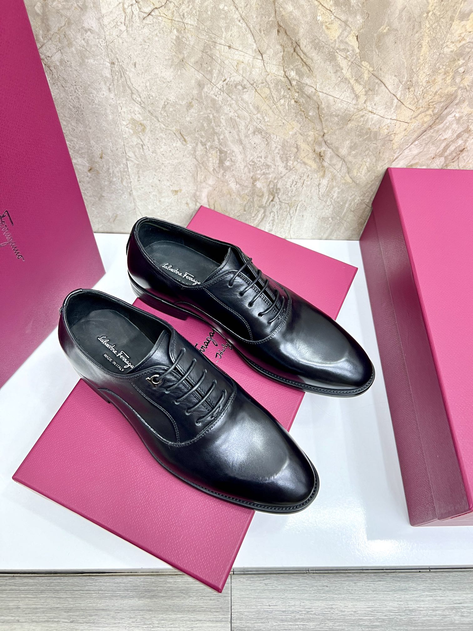 Salvatore Ferragamo Men's Black Leather Lace-Up Dress Shoes Size 38-44 5 i1727294220 2077 3