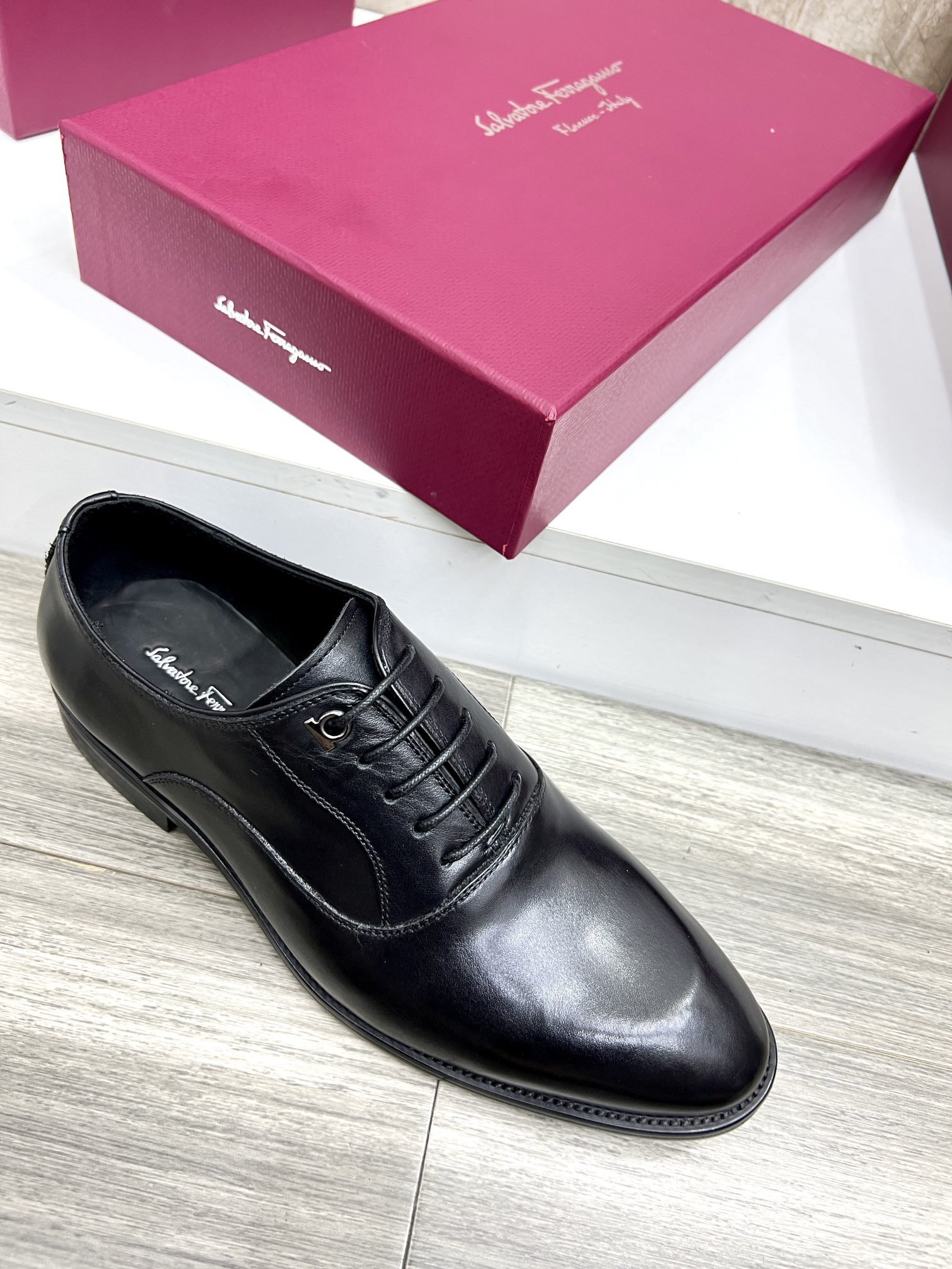 Salvatore Ferragamo Men's Black Leather Lace-Up Dress Shoes Size 38-44 7 i1727294220 287 0