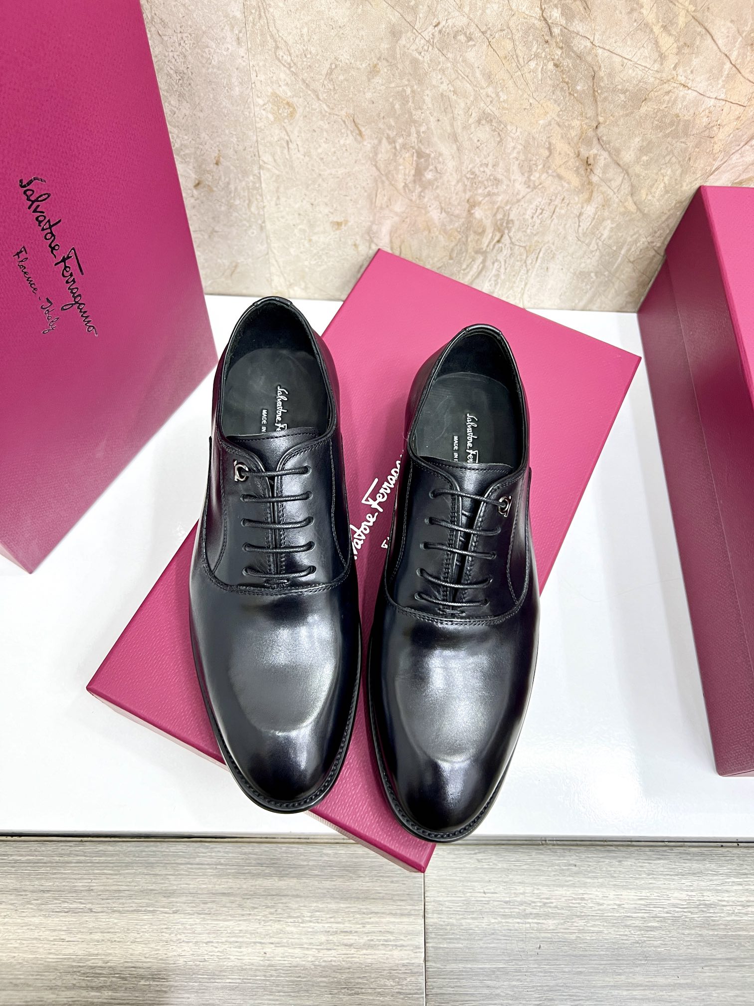 Salvatore Ferragamo Men's Black Leather Lace-Up Dress Shoes Size 38-44 6 i1727294220 8624 2