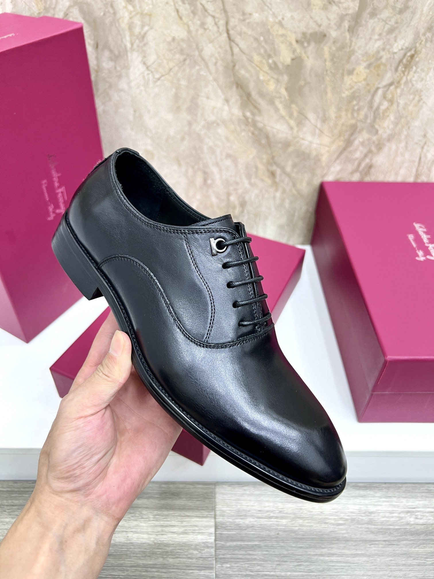 Salvatore Ferragamo Men's Black Leather Lace-Up Dress Shoes Size 38-44 8 i1727294221 2718 6