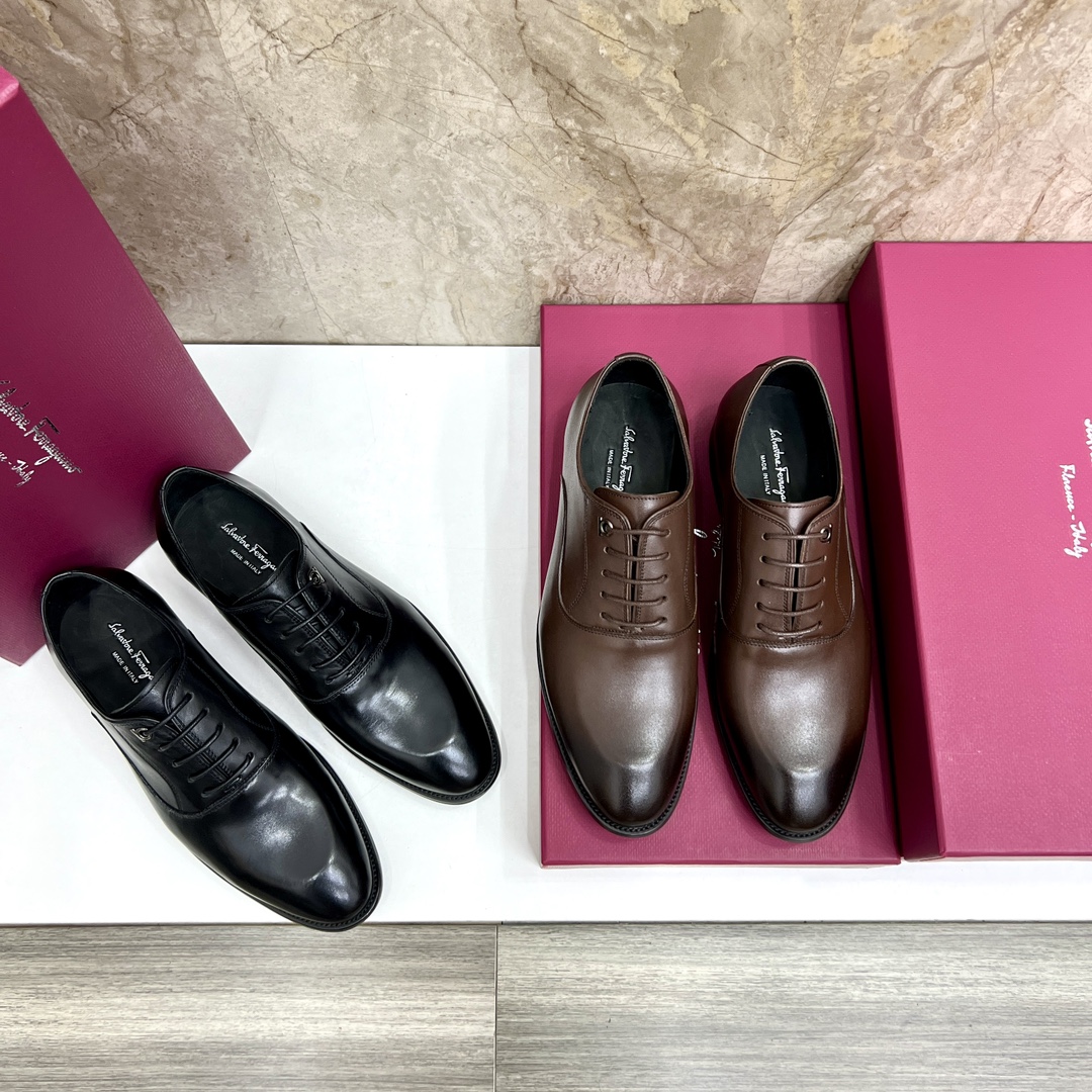 Salvatore Ferragamo Men's Black Leather Lace-Up Dress Shoes Size 38-44 10 i1727294221 4043 7