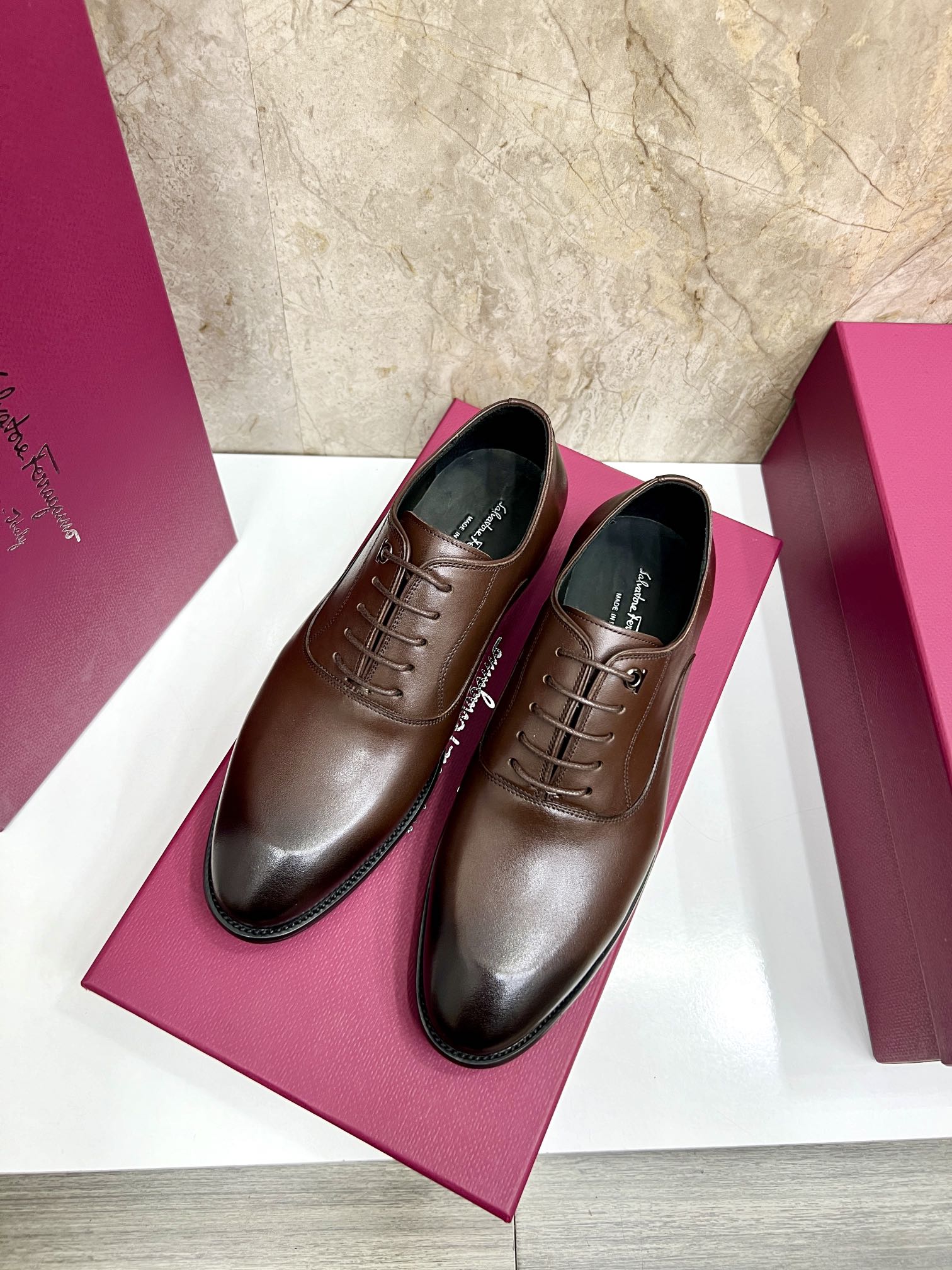 Salvatore Ferragamo Men's Leather Lace-Up Dress Shoes, Brown 4 i1727294234 1217 1