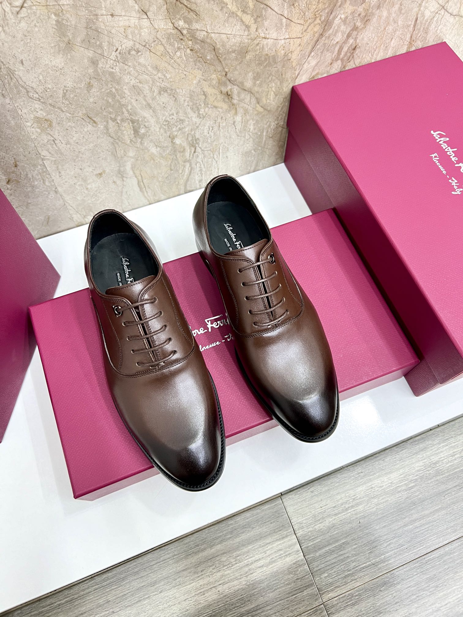 Salvatore Ferragamo Men's Leather Lace-Up Dress Shoes, Brown 2 i1727294234 1244 2