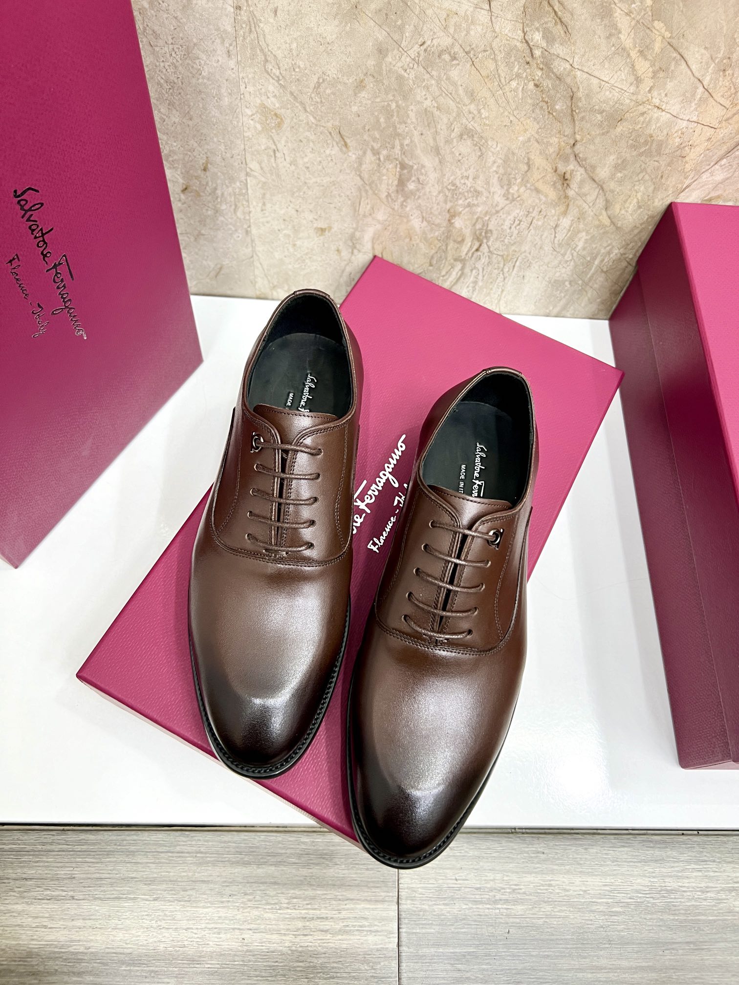 Salvatore Ferragamo Men's Leather Lace-Up Dress Shoes, Brown 6 i1727294234 2365 0