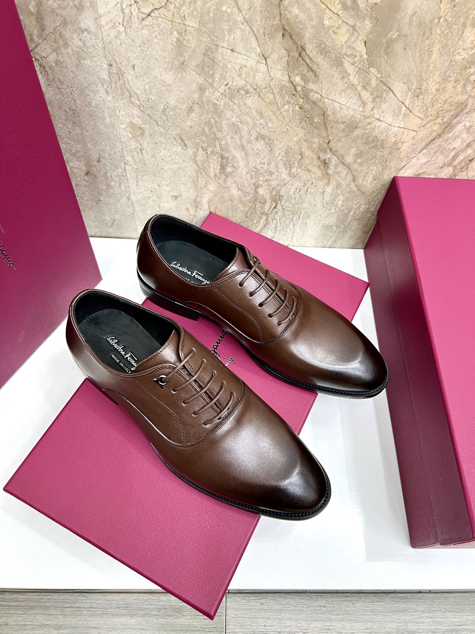 Salvatore Ferragamo Men's Leather Lace-Up Dress Shoes, Brown 5 i1727294234 5668 7