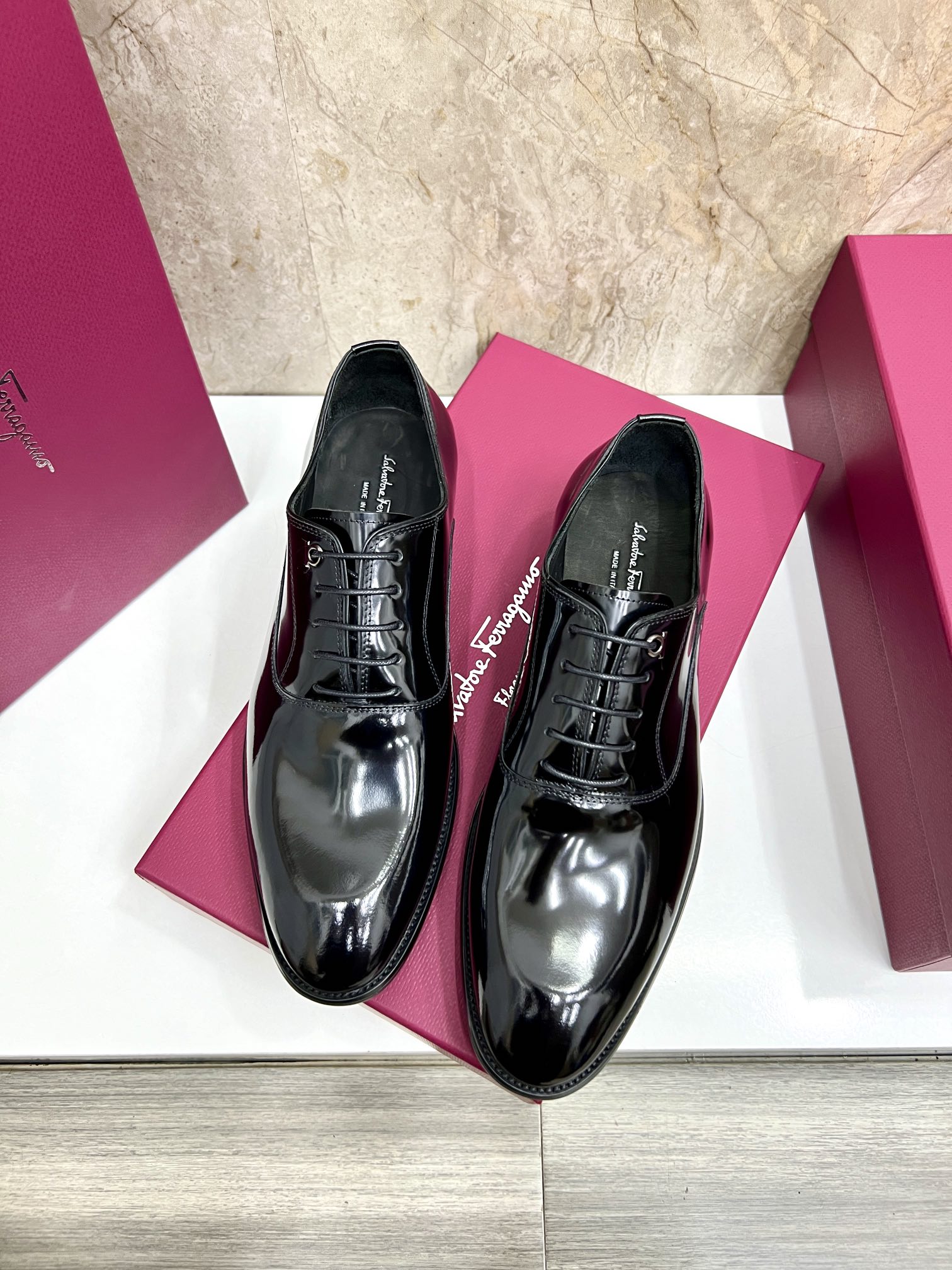 Salvatore Ferragamo Men's Leather Oxford Dress Shoes - Black, Size 38-44 6 i1727294258 6902 6