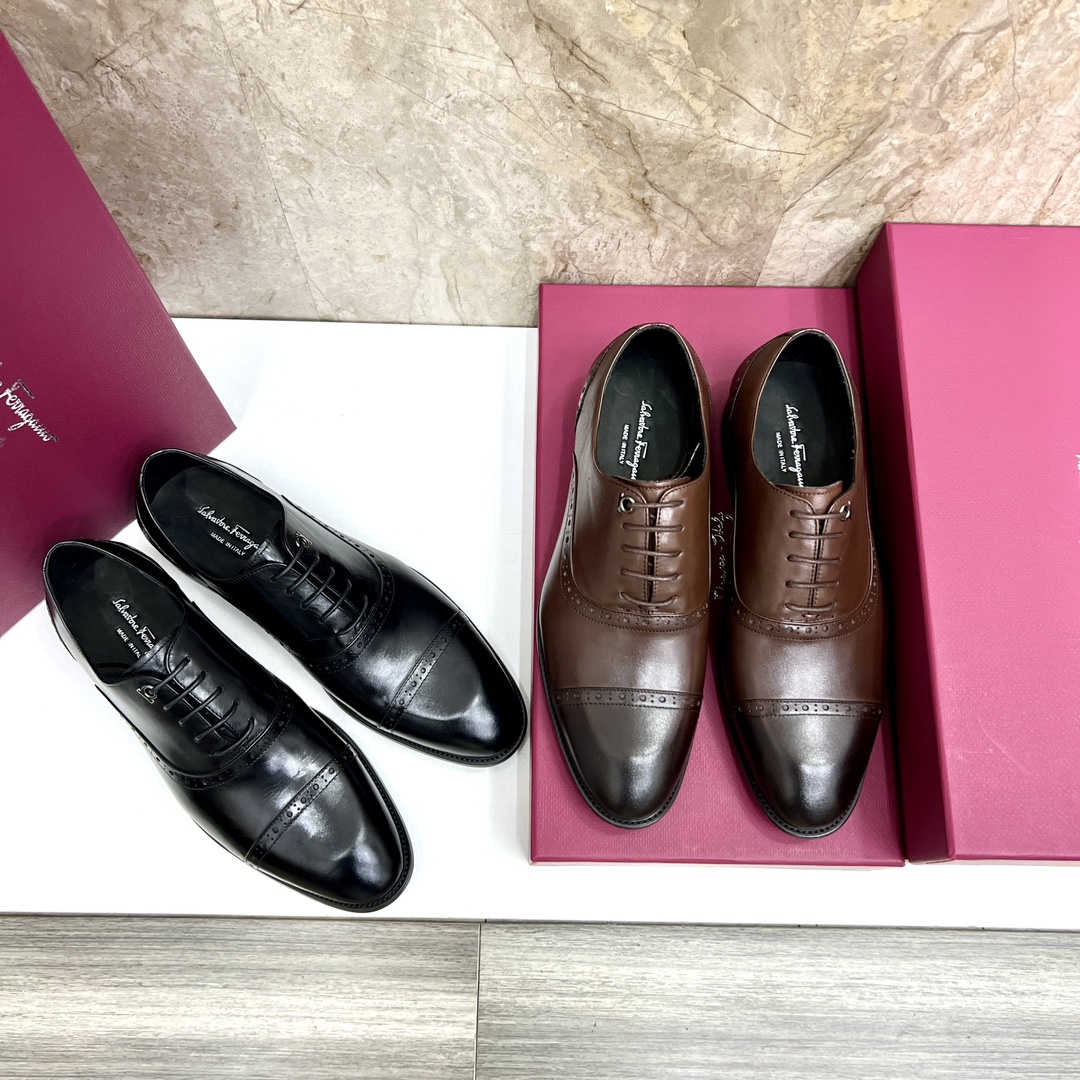 Salvatore Ferragamo Men's Black Leather Oxford Dress Shoes, Lace-up 10 i1727294298 3681 6