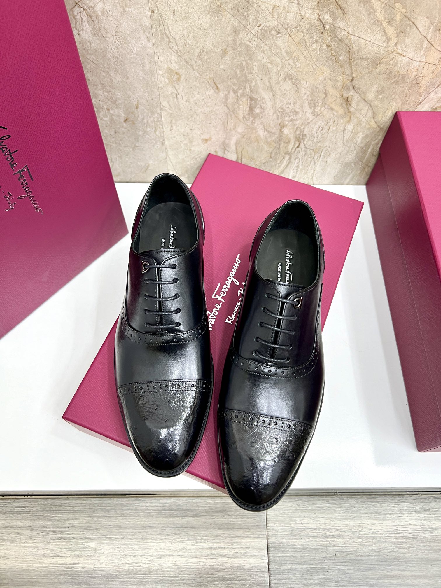 Salvatore Ferragamo Men's Black Leather Oxford Dress Shoes, Sizes 38-44 6 i1727294333 1466 2