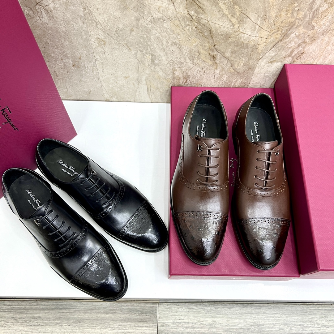 Salvatore Ferragamo Men's Black Leather Oxford Dress Shoes, Sizes 38-44 10 i1727294333 6816 3