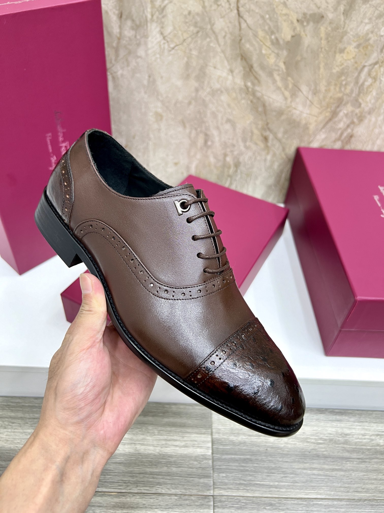 Salvatore Ferragamo Men's Brown Leather Lace-Up Oxford Dress Shoes 8 i1727294346 729 6