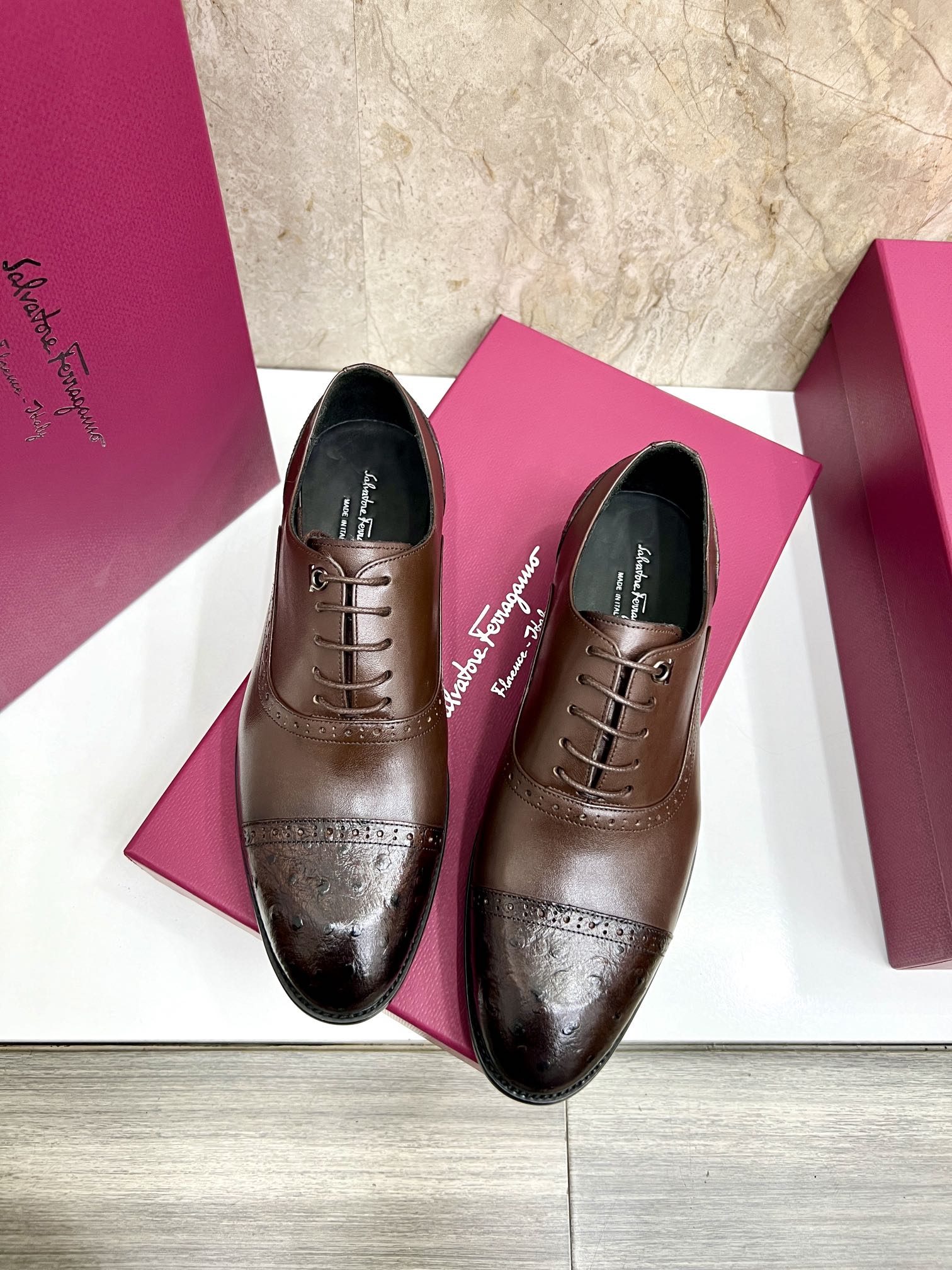 Salvatore Ferragamo Men's Brown Leather Lace-Up Oxford Dress Shoes 6 i1727294346 7506 2