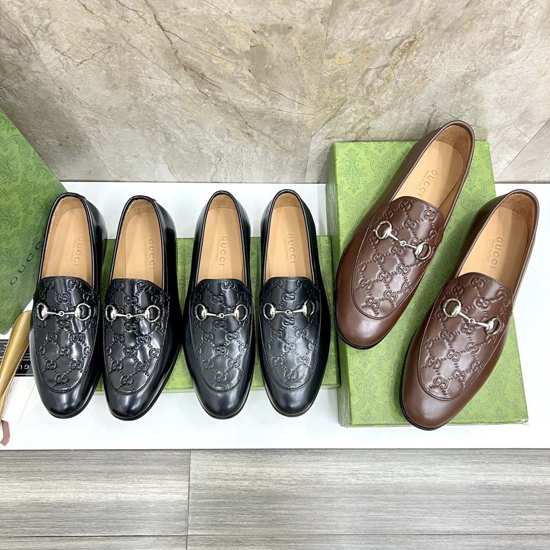 Gucci Men's Black Leather Loafers with Metal Horsebit Buckle - Size 39-44 10 i1731904828 5817 5