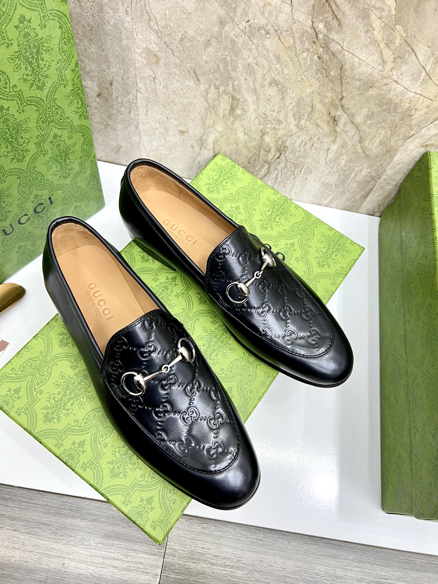 Gucci Men's Black Leather Loafers with Metal Horsebit Buckle - Size 39-44 5 i1731904829 1561 7