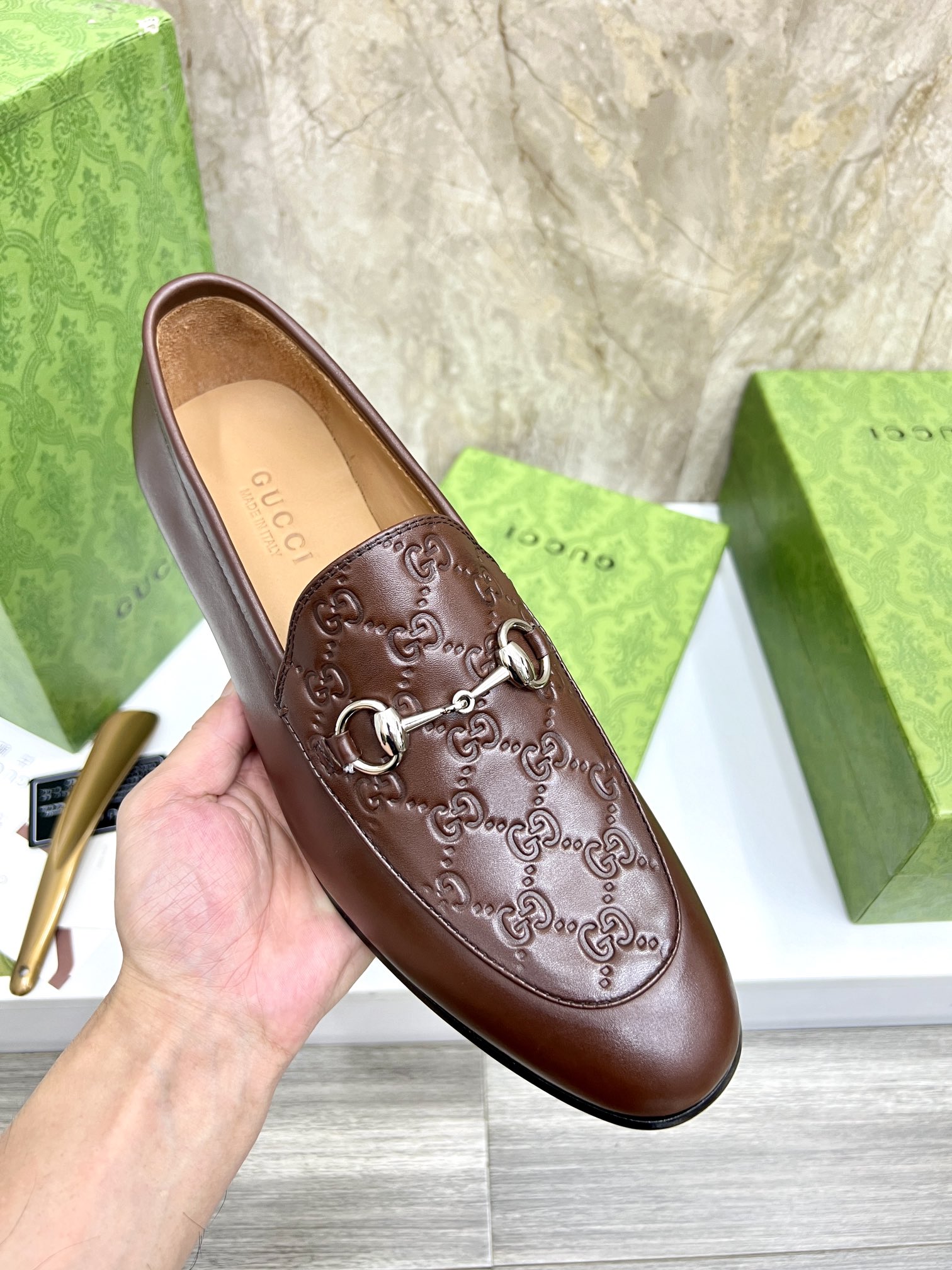 Gucci Men's Brown Leather Loafers with Metal Horsebit Detail, Size 39-44 8 i1731904860 1710 2