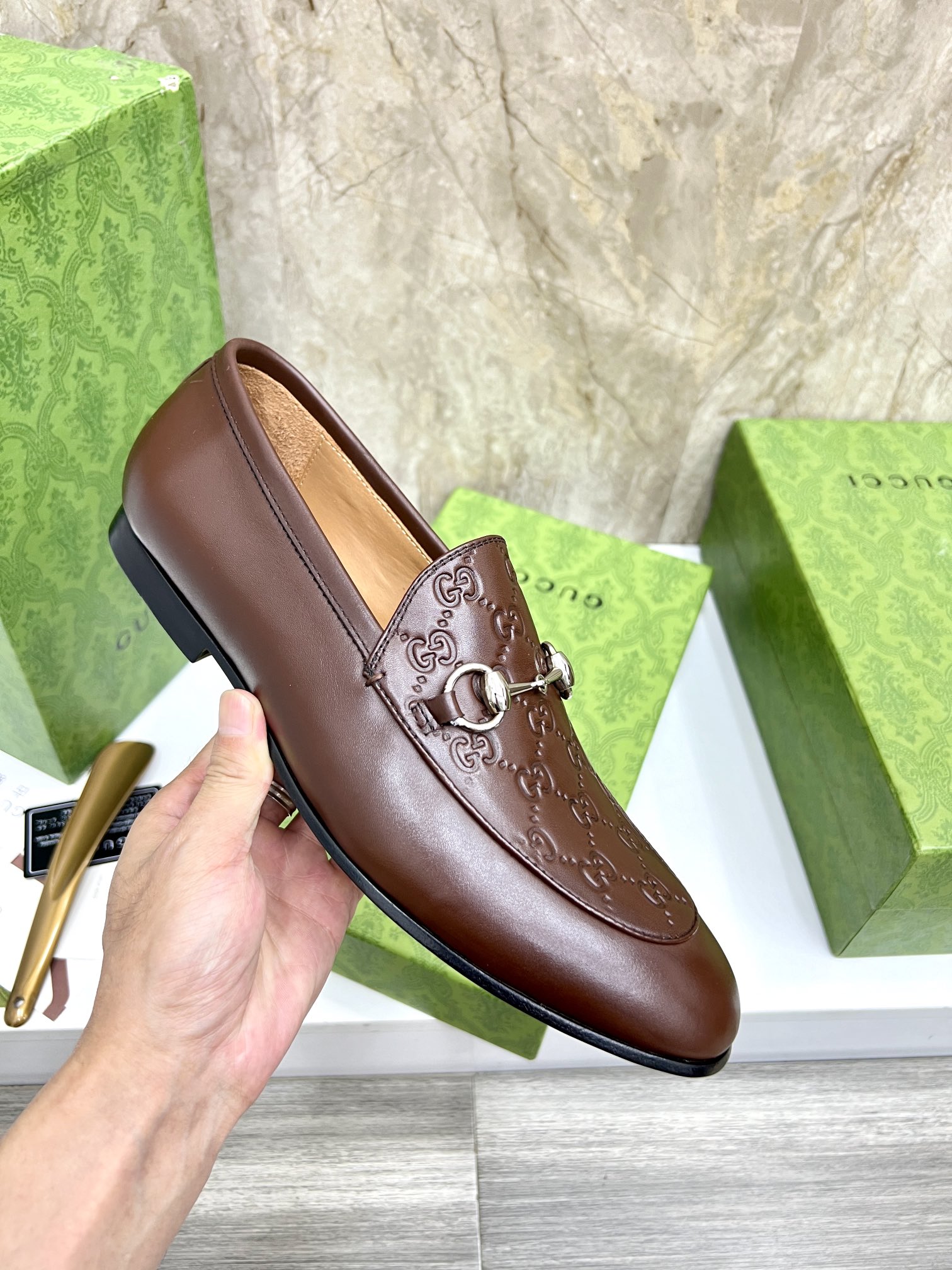 Gucci Men's Brown Leather Loafers with Metal Horsebit Detail, Size 39-44 7 i1731904860 4435 1