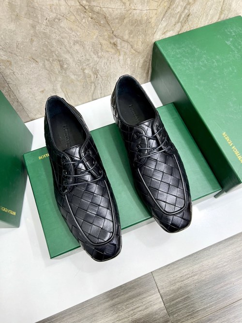 Bottega Veneta Men's Black Leather Woven Lace-Up Dress Shoes 1 Bottega Veneta Men's Black Leather Woven Lace-Up Dress Shoes