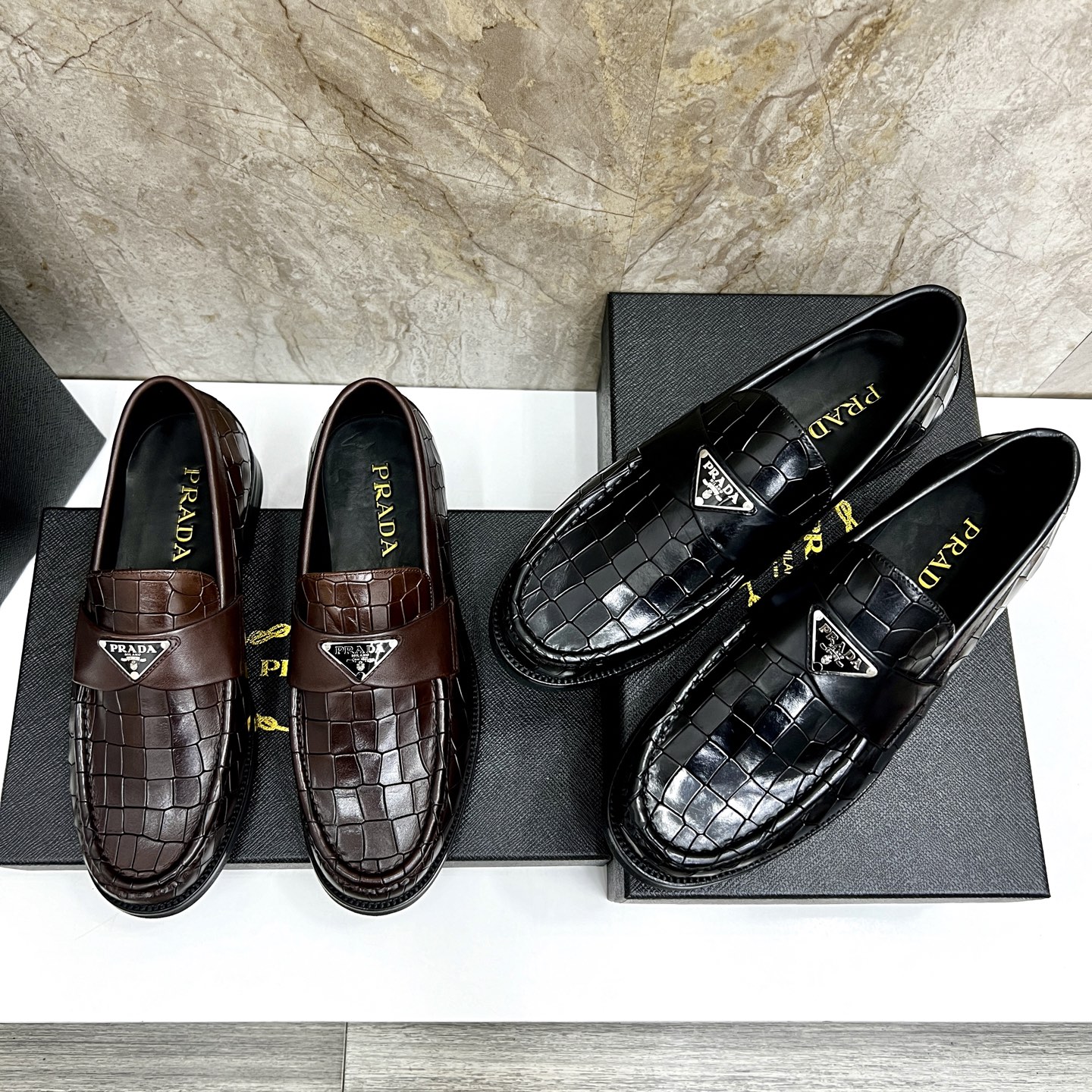 Prada Men's Black Leather Loafers Crocodile Embossed Size 38-44 10 i1745038274255 9768 0 8