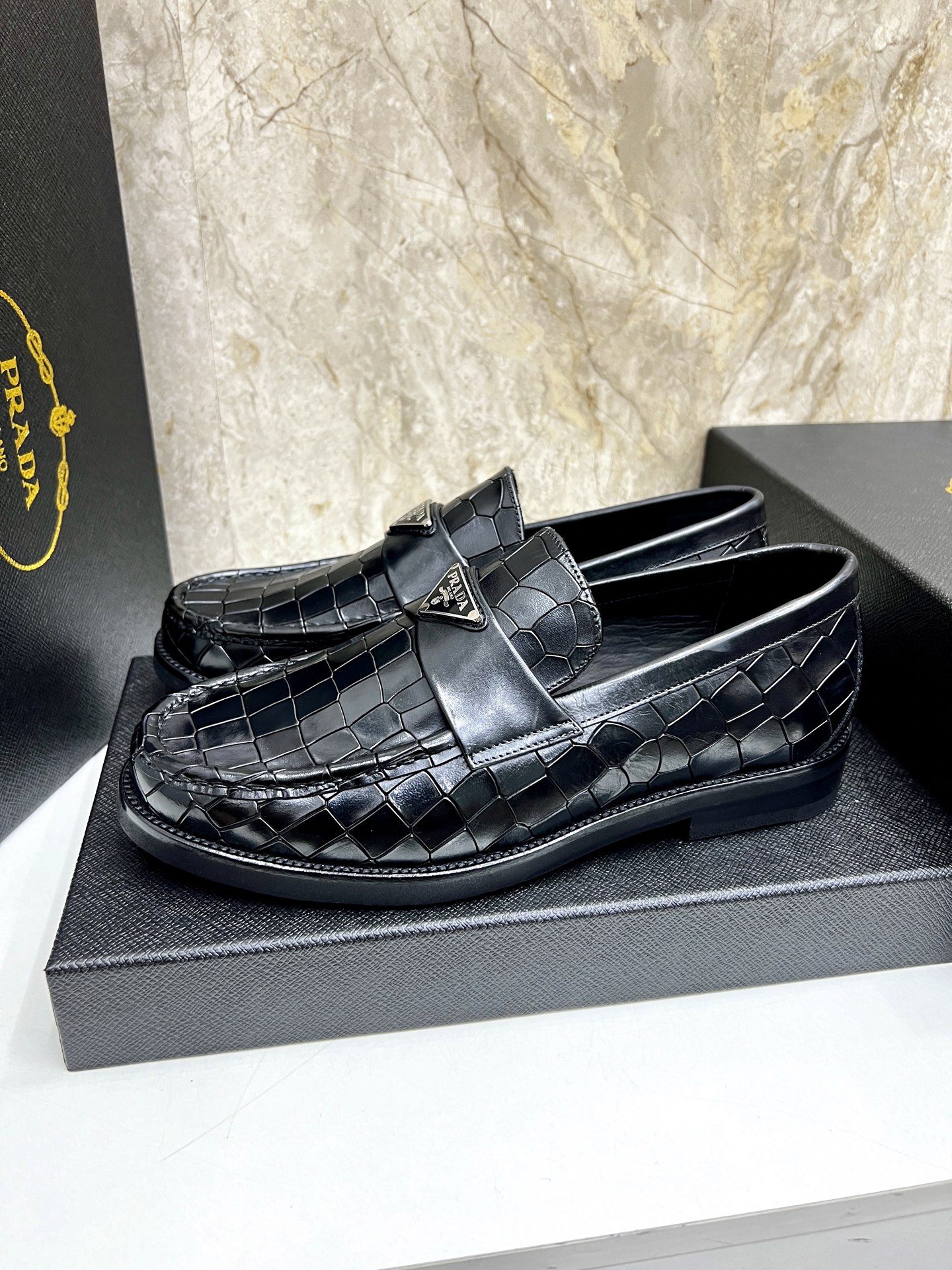 Prada Men's Black Leather Loafers Crocodile Embossed Size 38-44 3 i1745038275272 2783 0 1