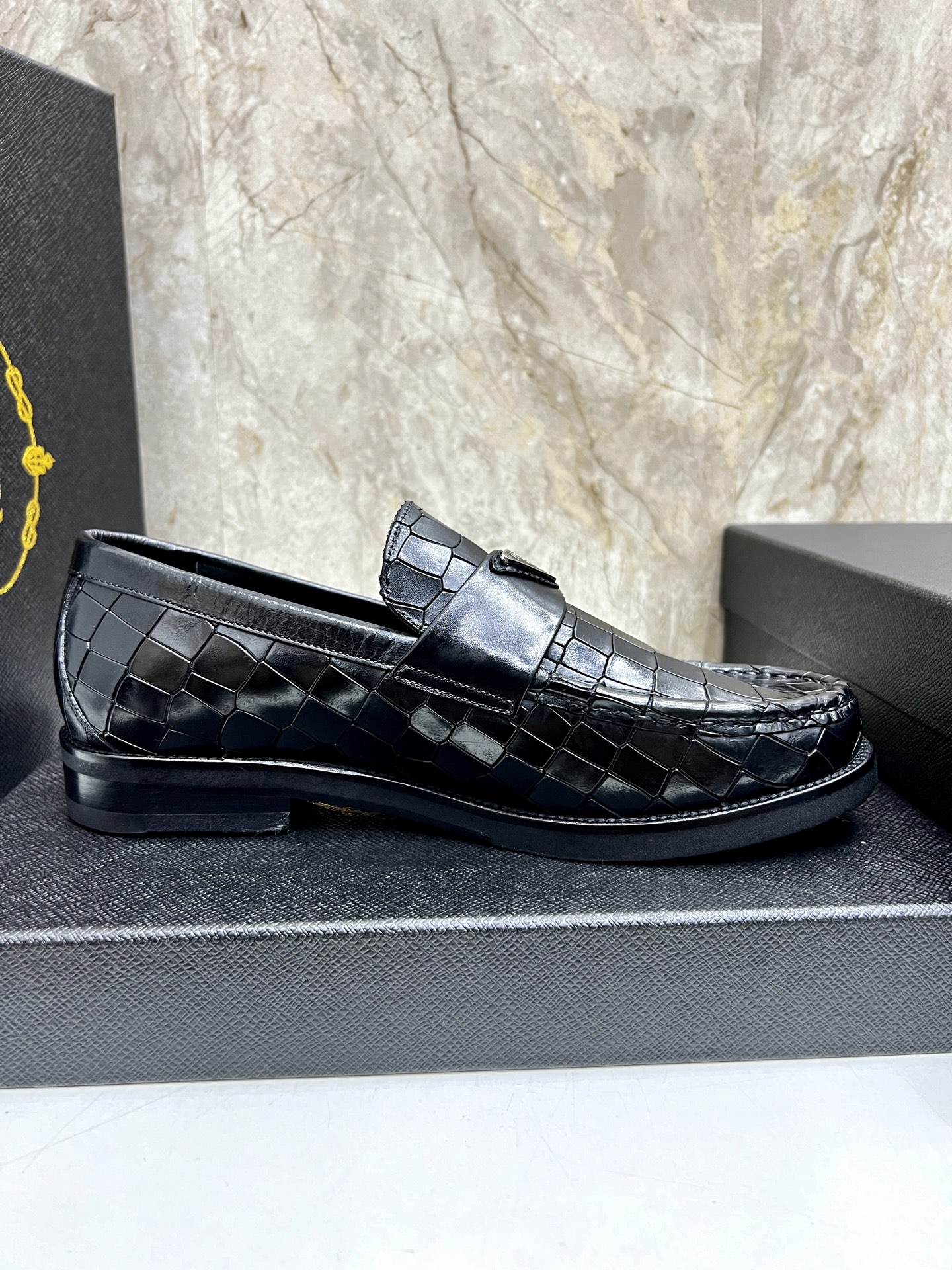 Prada Men's Black Leather Loafers Crocodile Embossed Size 38-44 7 i1745038275317 6841 0 5