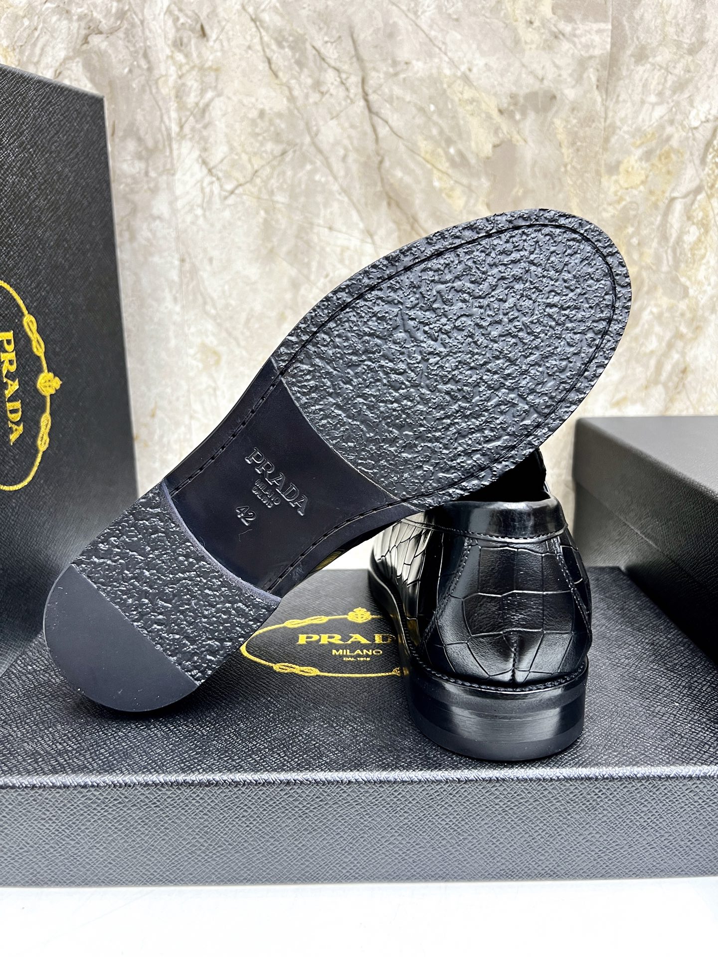 Prada Men's Black Leather Loafers Crocodile Embossed Size 38-44 9 i1745038275354 1539 0 7