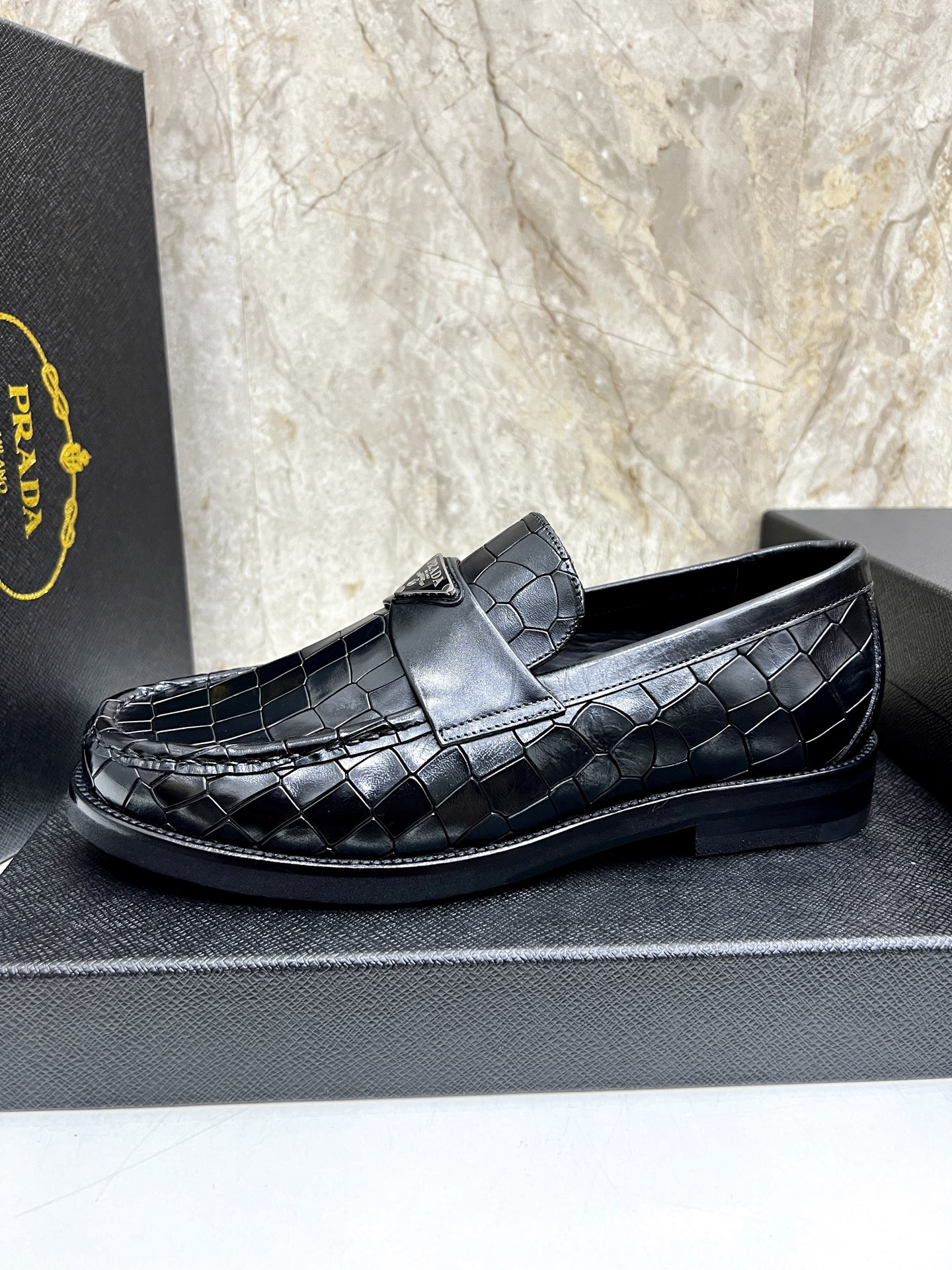 Prada Men's Black Leather Loafers Crocodile Embossed Size 38-44 6 i1745038275405 5274 0 4