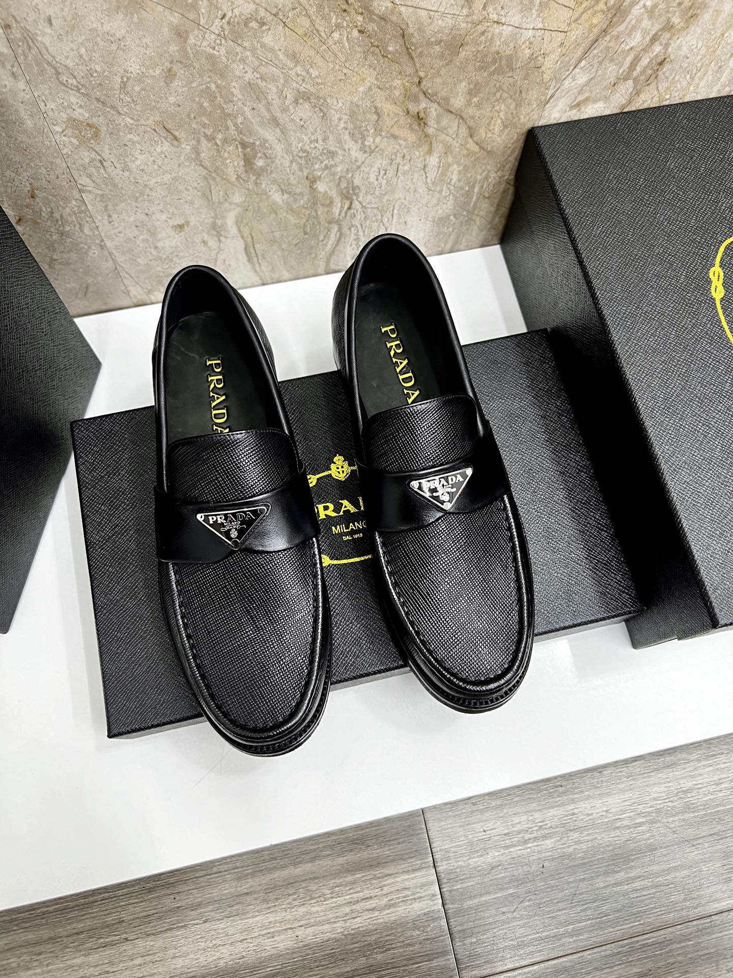 Prada Men's Black Leather Loafers - Premium Italian Craftsmanship 1 Prada Men's Black Leather Loafers - Premium Italian Craftsmanship
