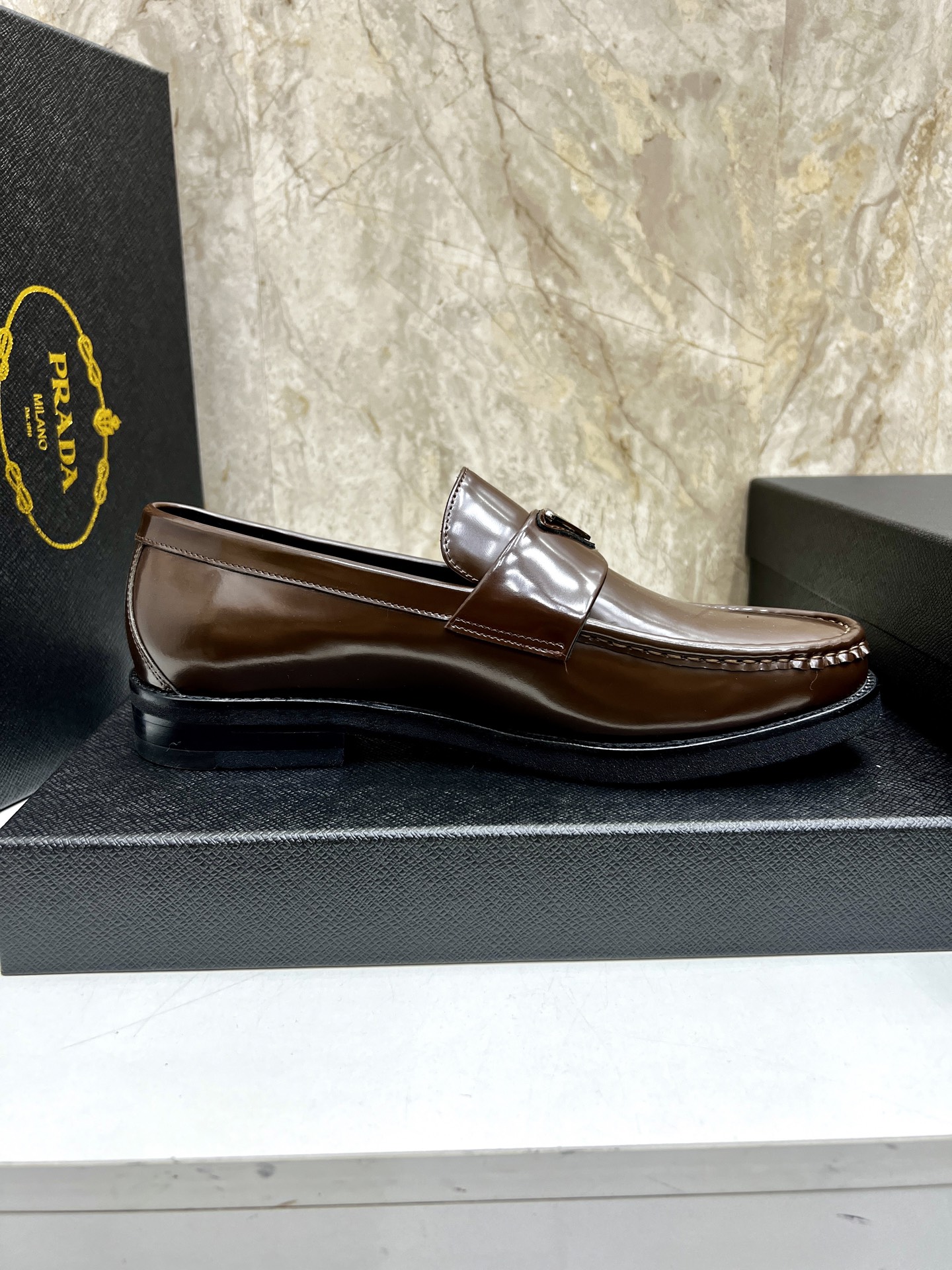 Prada Men's Leather Loafers, Brown, Sizes 38-44. Calfskin Lining & Leather Sole 7 i1745038373384 631 0 5