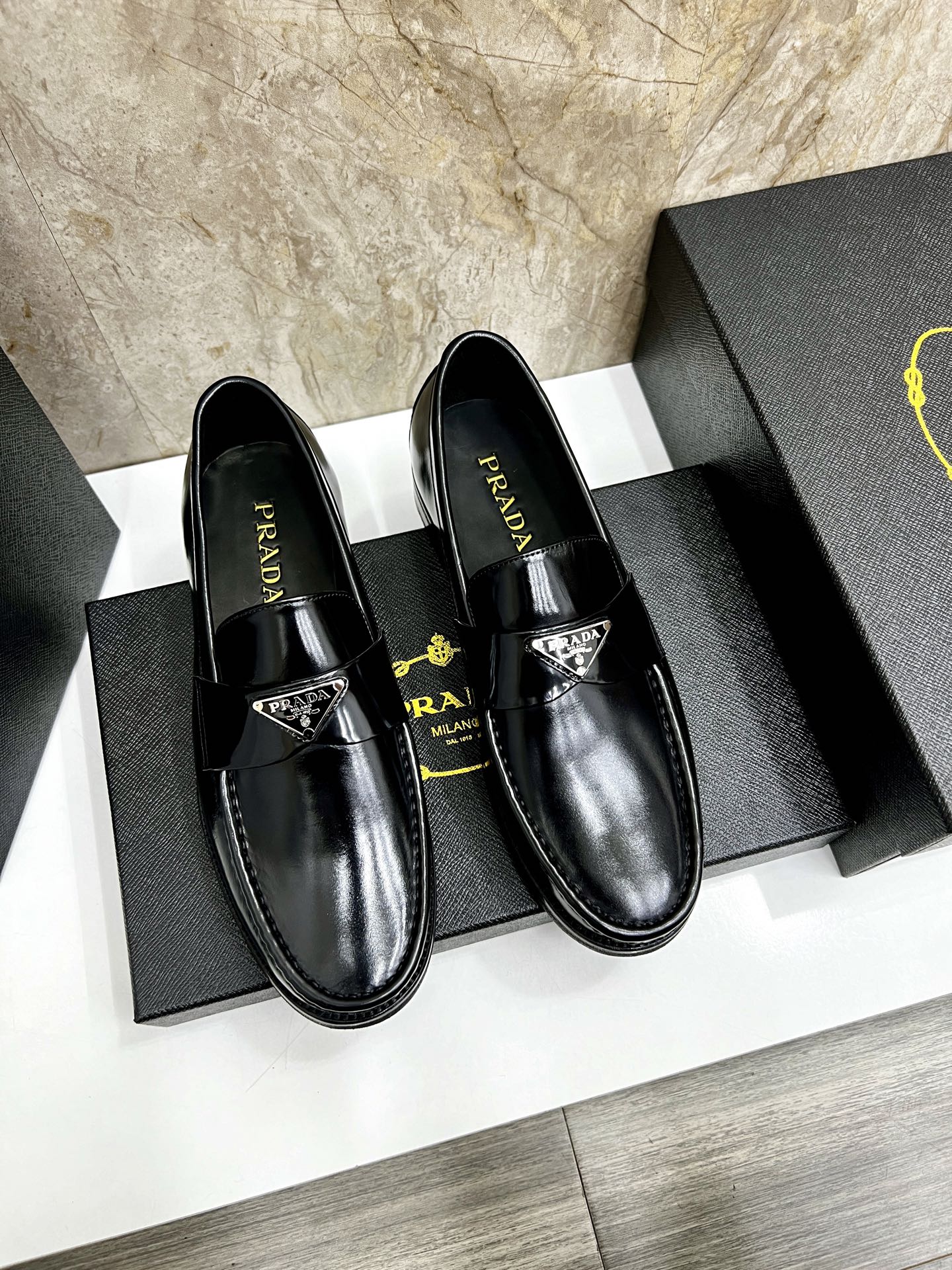 Prada Men's Black Leather Loafers, Slip-on Dress Shoes, Sizes 38-44 2 i1745038388101 9816 0 0