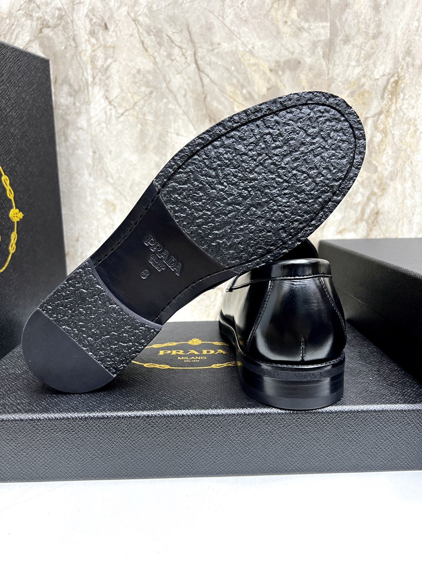Prada Men's Black Leather Loafers, Slip-on Dress Shoes, Sizes 38-44 9 i1745038388213 3193 0 7