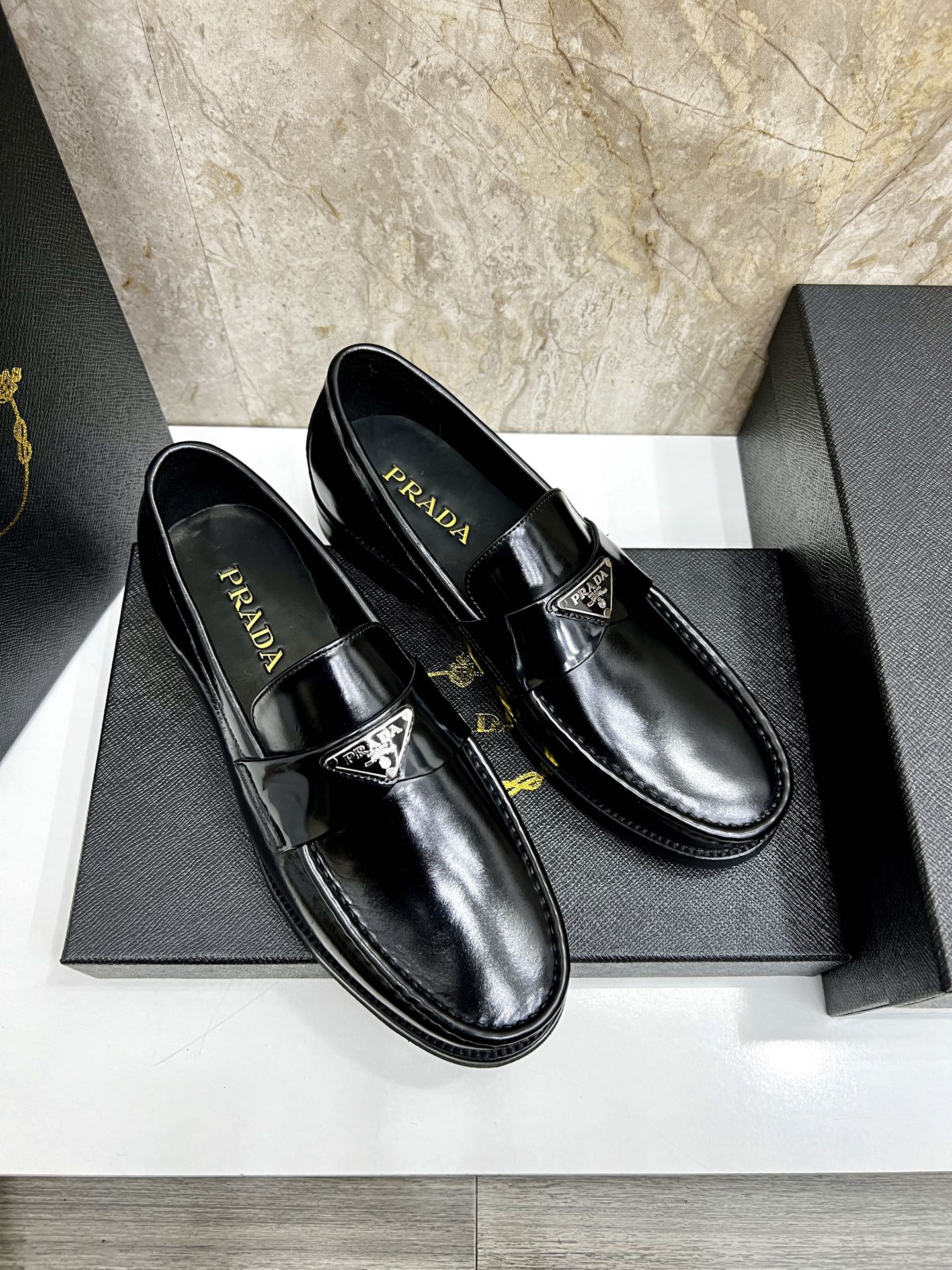 Prada Men's Black Leather Loafers, Slip-on Dress Shoes, Sizes 38-44 4 i1745038389069 7189 0 2