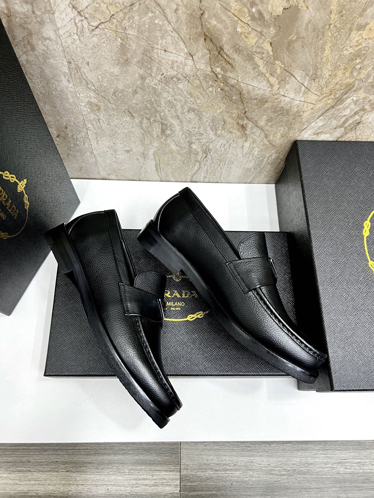 Prada Men's Black Leather Loafers with Metal Logo, Sizes 38-44 5 i1745038413080 1714 0 3