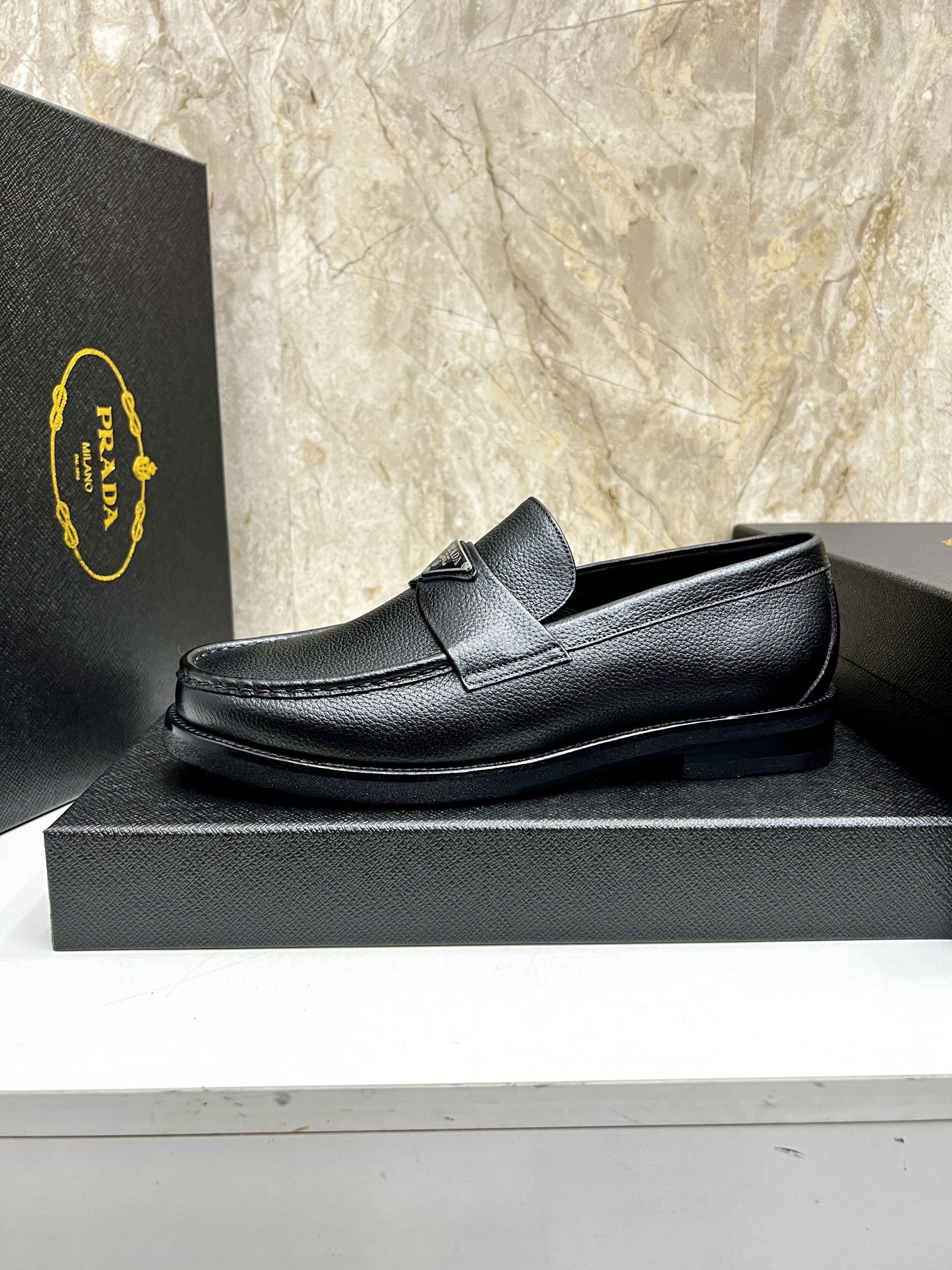 Prada Men's Black Leather Loafers with Metal Logo, Sizes 38-44 6 i1745038413166 5649 0 4