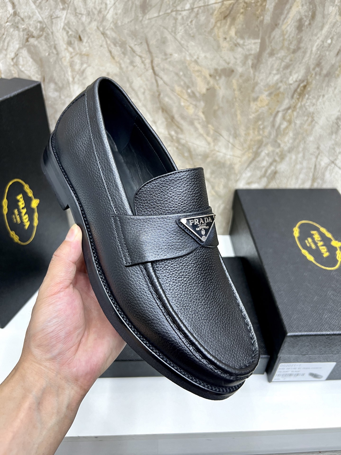 Prada Men's Black Leather Loafers with Metal Logo, Sizes 38-44 8 i1745038413168 7128 0 6
