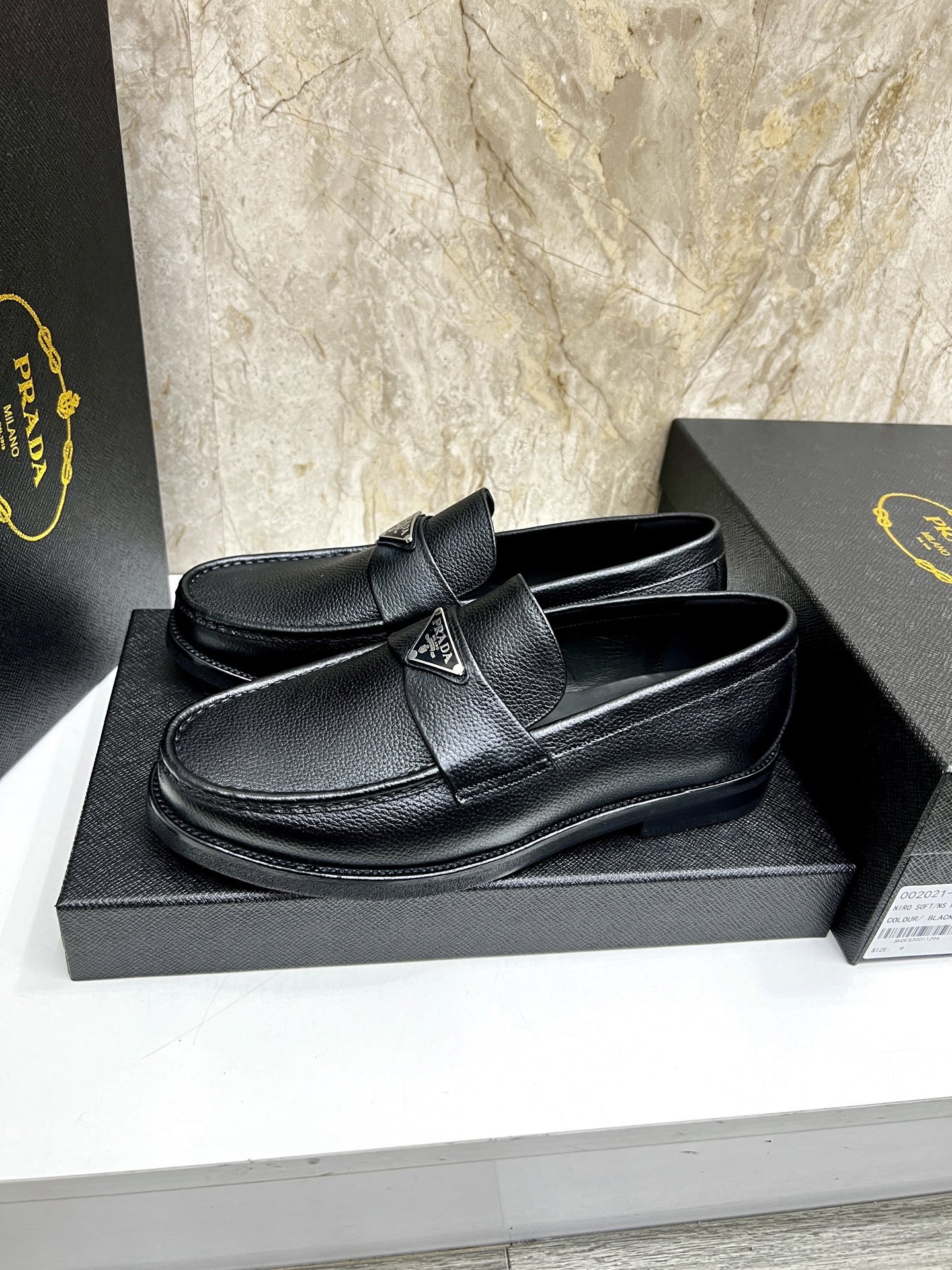 Prada Men's Black Leather Loafers with Metal Logo, Sizes 38-44 3 i1745038413185 5387 0 1