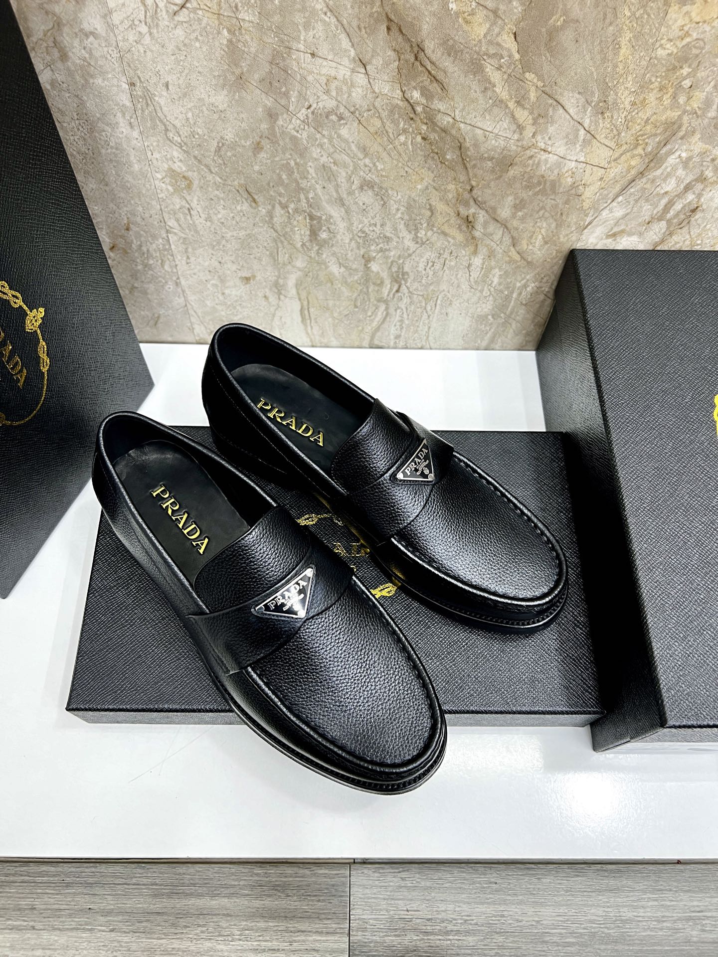 Prada Men's Black Leather Loafers with Metal Logo, Sizes 38-44 4 i1745038414194 5361 0 2