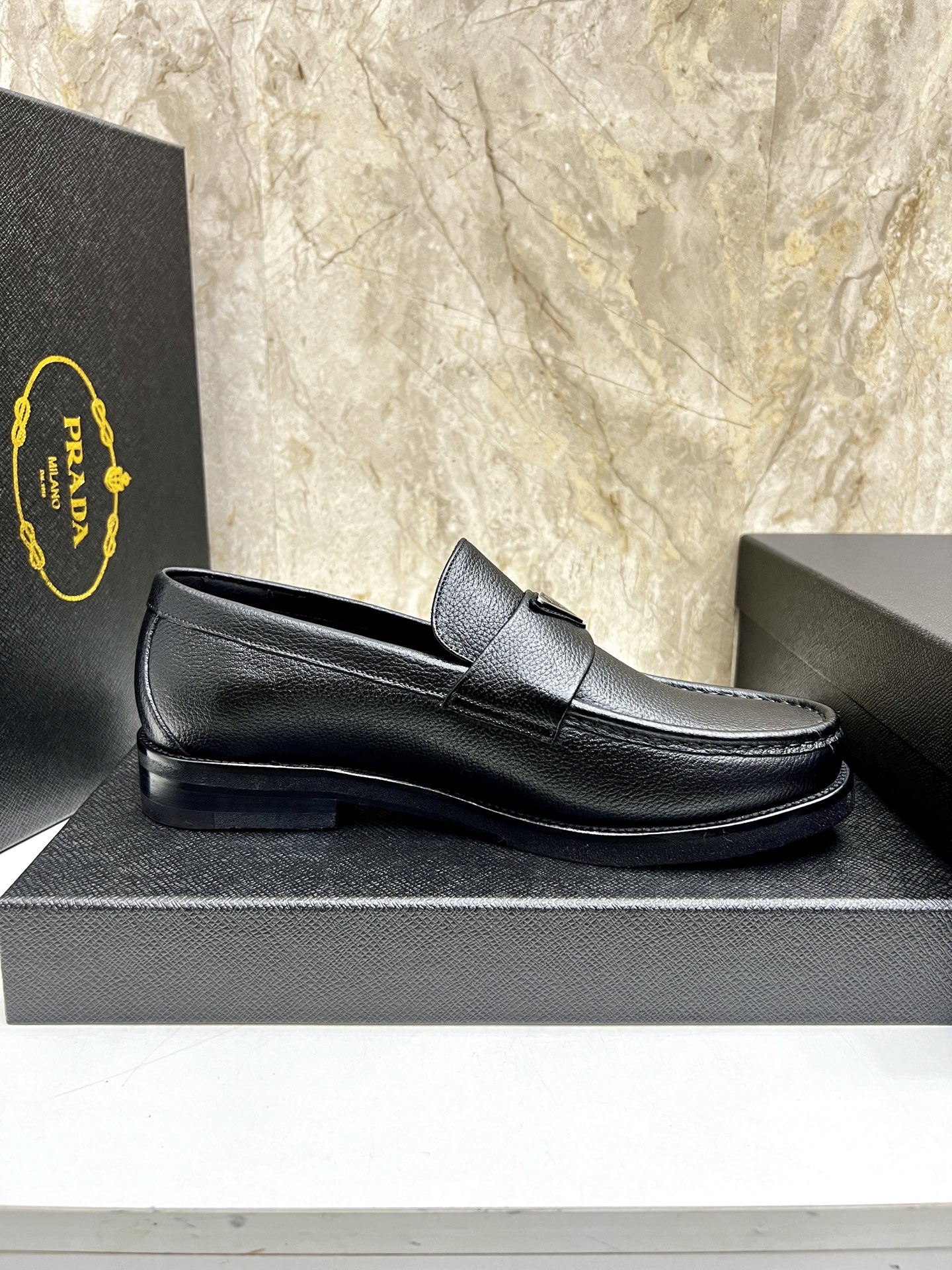 Prada Men's Black Leather Loafers with Metal Logo, Sizes 38-44 7 i1745038414263 5214 0 5