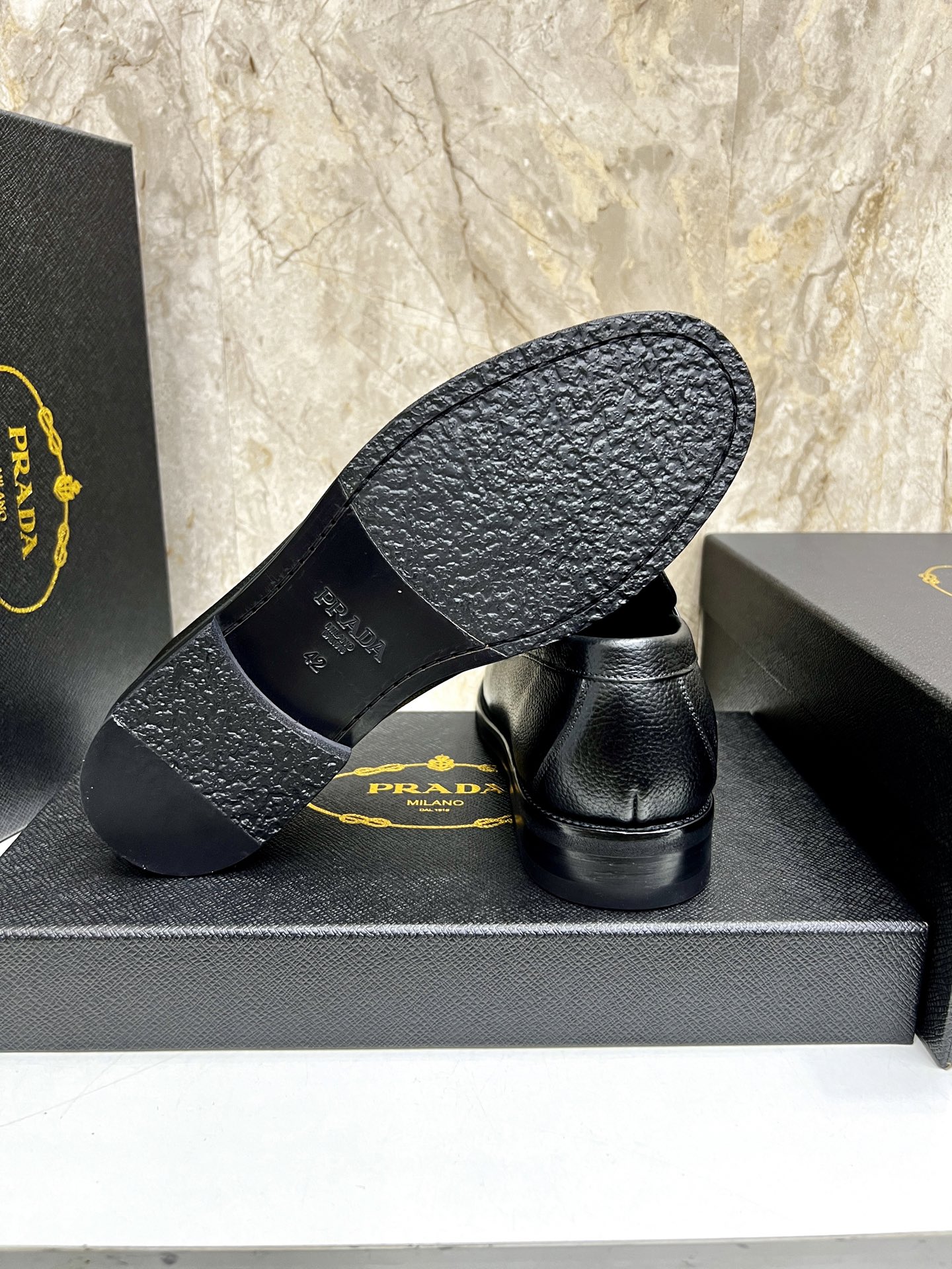 Prada Men's Black Leather Loafers with Metal Logo, Sizes 38-44 9 i1745038414265 9066 0 7