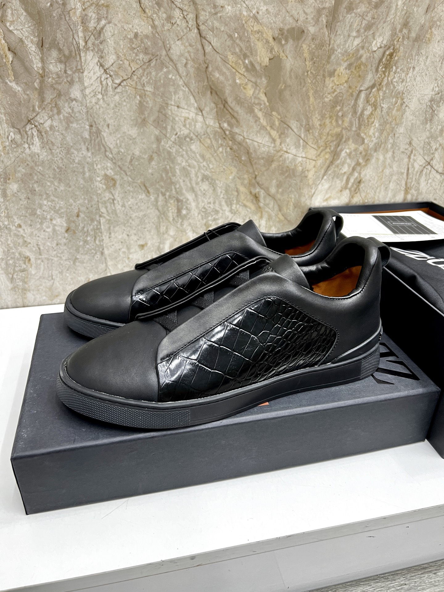 Zegna Triple Stitch Leather Sneakers - Low Top, Slip-On Design. Size 39-44 3 i1745123180610 5506 0 1