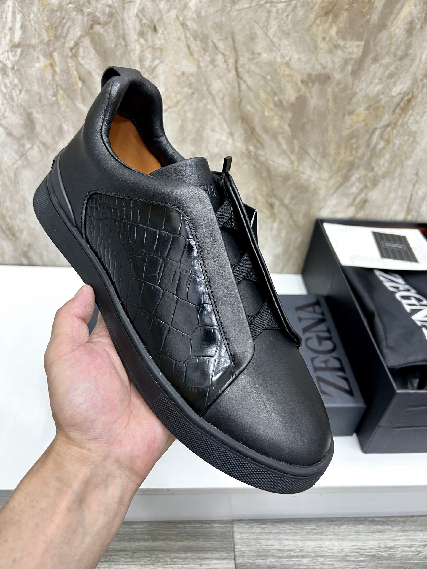 Zegna Triple Stitch Leather Sneakers - Low Top, Slip-On Design. Size 39-44 8 i1745123182465 3658 0 6