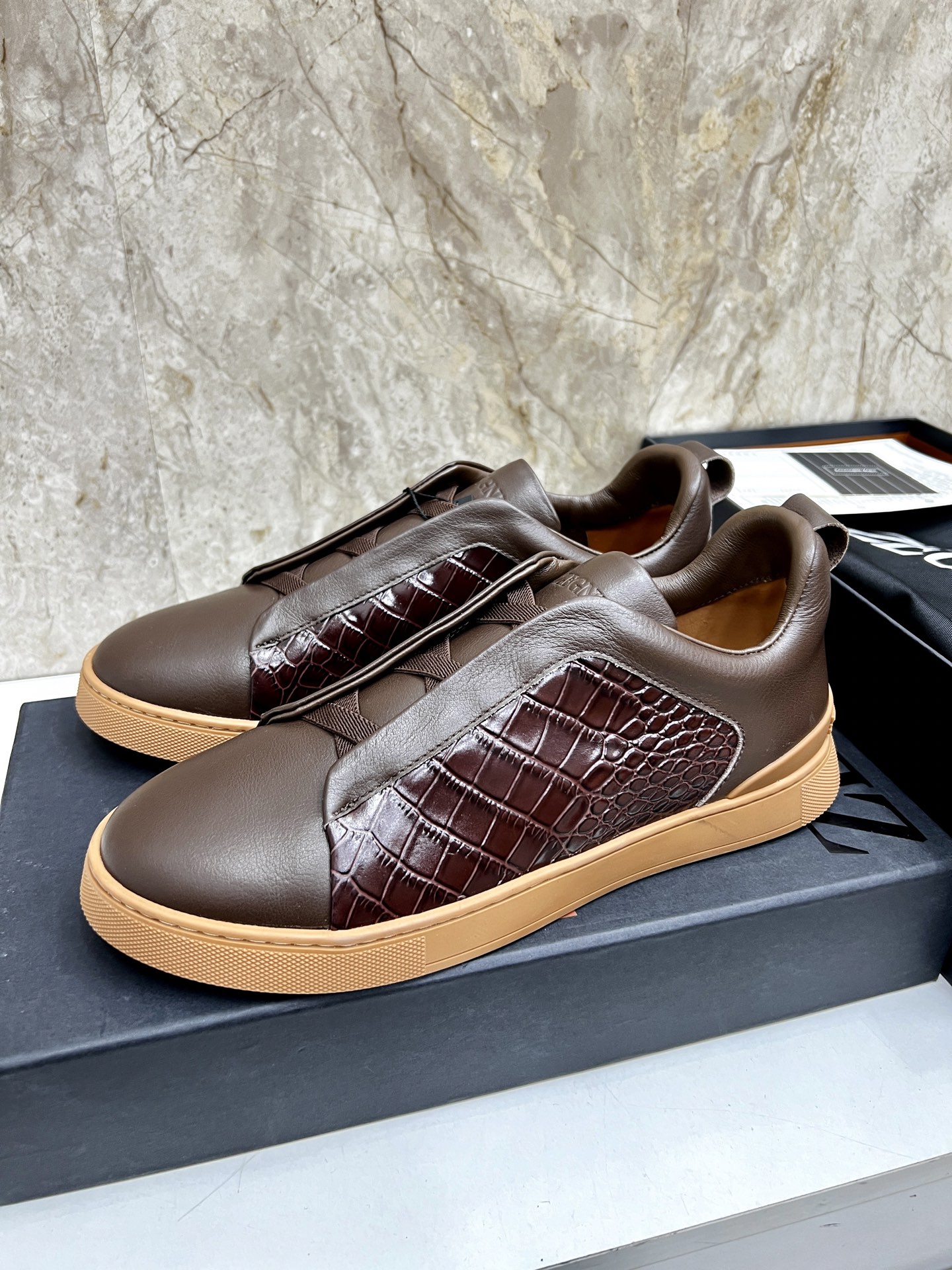 Zegna Triple Stitch Leather Sneakers - Low Top, Slip-On, Casual Shoes 3 i1745123233932 144 0 1