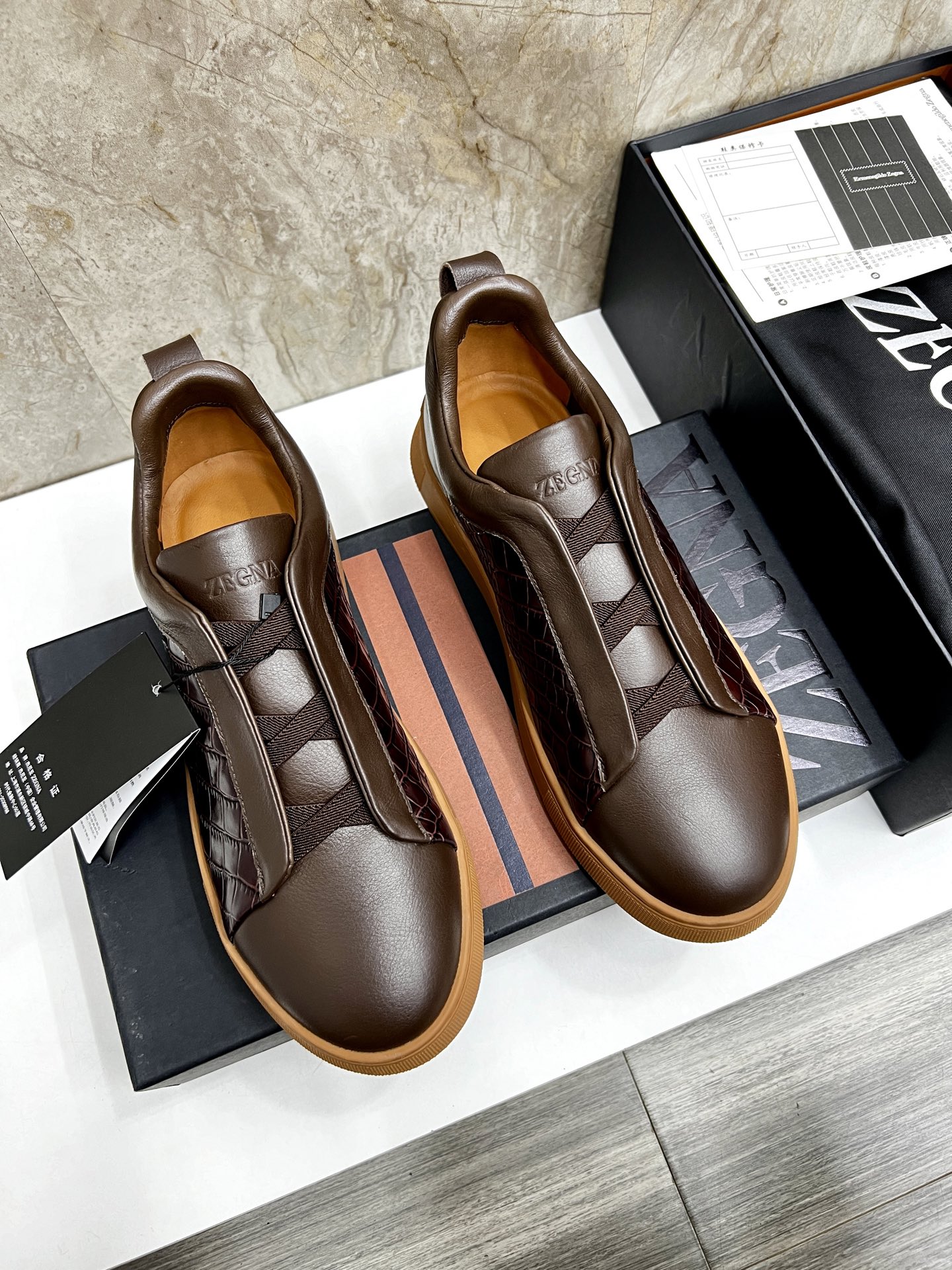 Zegna Triple Stitch Leather Sneakers - Low Top, Slip-On, Casual Shoes 1 Zegna Triple Stitch Leather Sneakers - Low Top, Slip-On, Casual Shoes