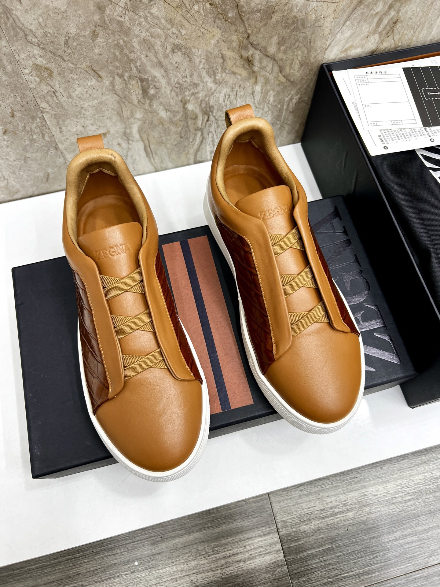 Zegna Triple Stitch Leather Sneakers Low Top Casual Shoes, Brown, Size 39-44 1 Zegna Triple Stitch Leather Sneakers Low Top Casual Shoes, Brown, Size 39-44