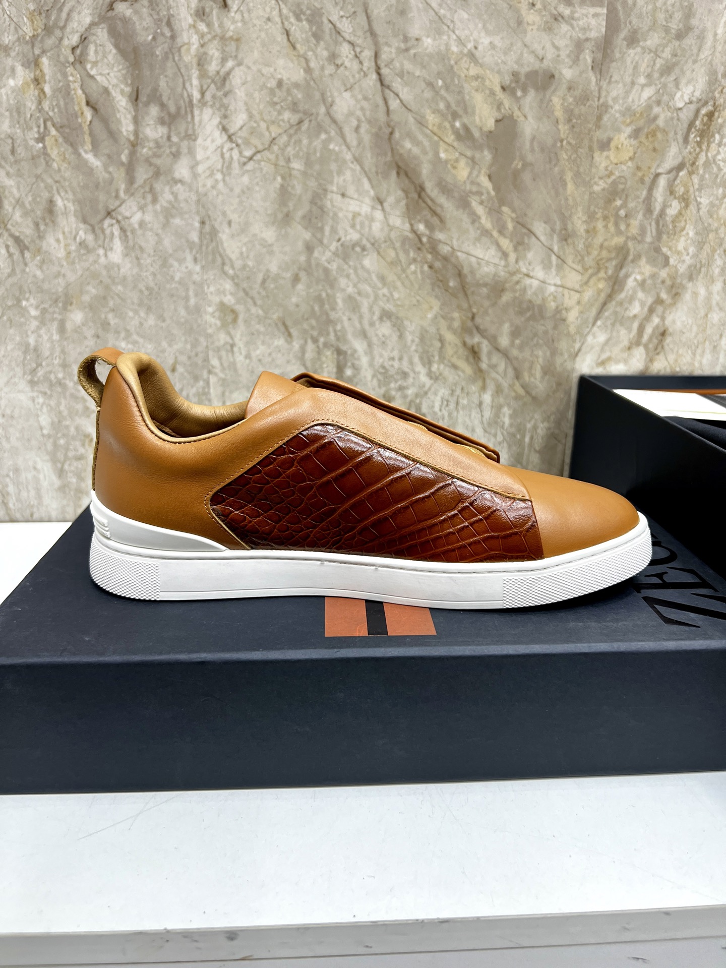Zegna Triple Stitch Leather Sneakers Low Top Casual Shoes, Brown, Size 39-44 7 i1745123265527 5179 0 5