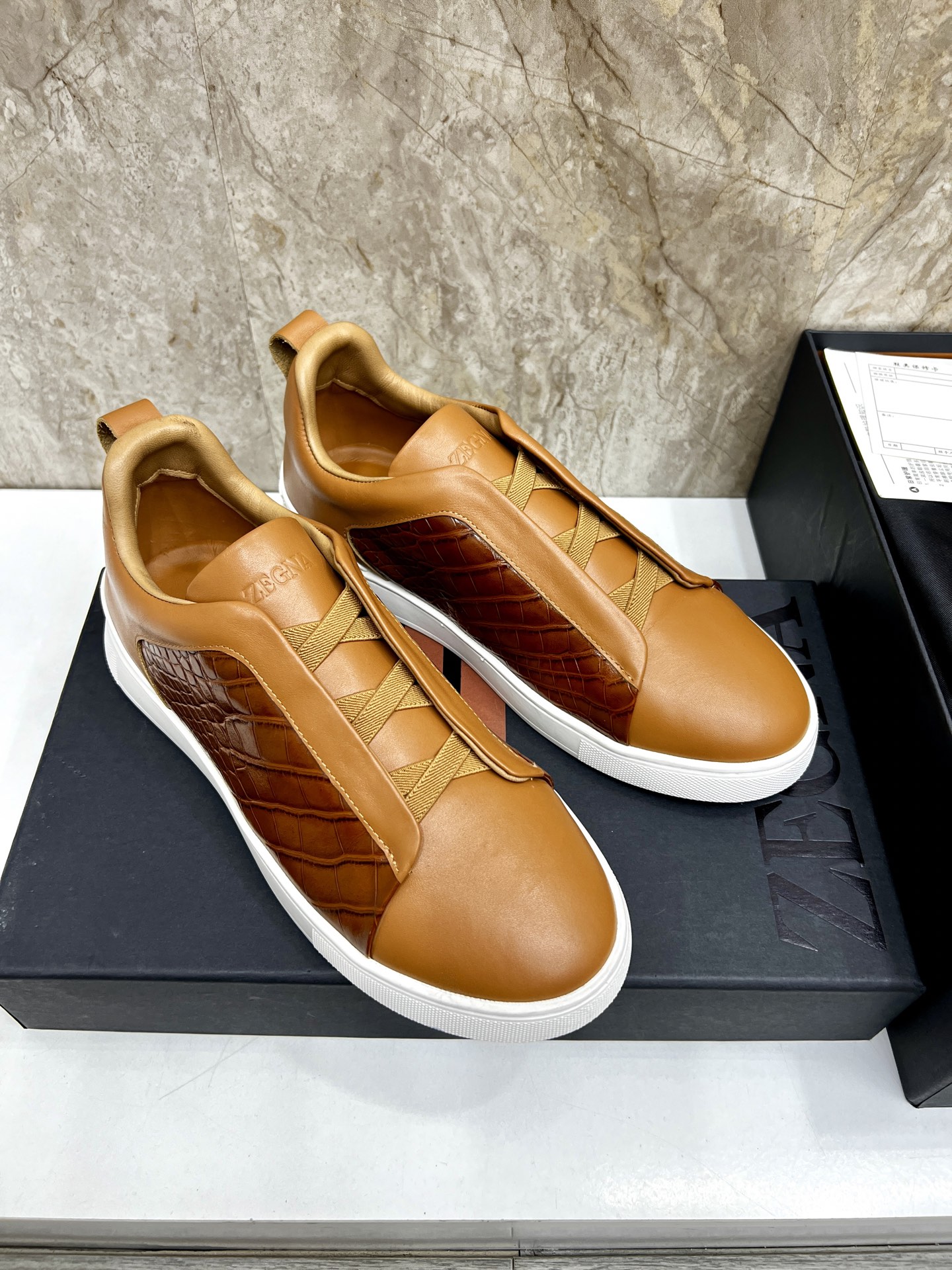 Zegna Triple Stitch Leather Sneakers Low Top Casual Shoes, Brown, Size 39-44 4 i1745123265592 1266 0 2