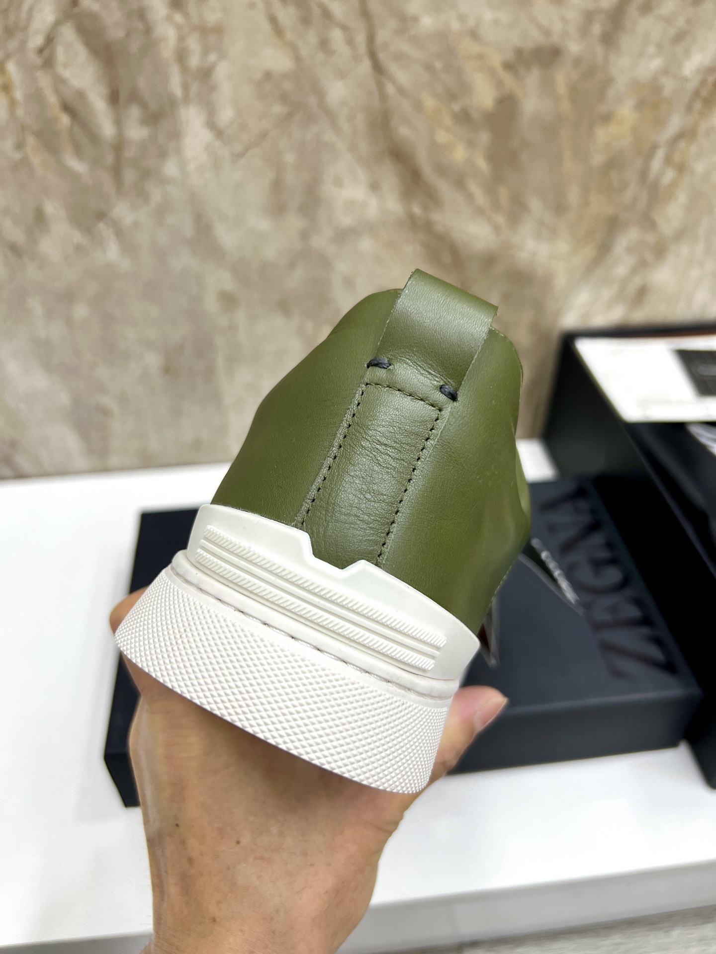 Zegna Triple Stitch Leather Sneakers Casual Shoes - Olive Green, Sizes 39-44 9 i1745123278305 3346 0 7