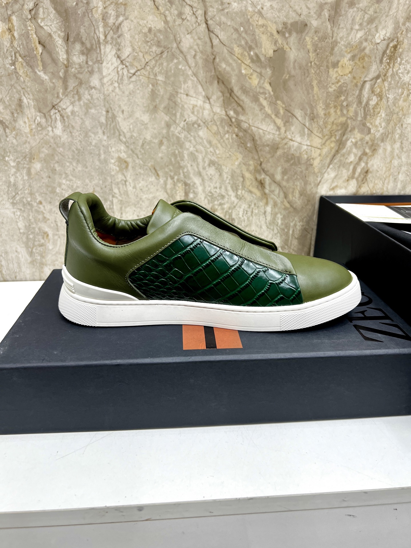 Zegna Triple Stitch Leather Sneakers Casual Shoes - Olive Green, Sizes 39-44 7 i1745123279140 8767 0 5