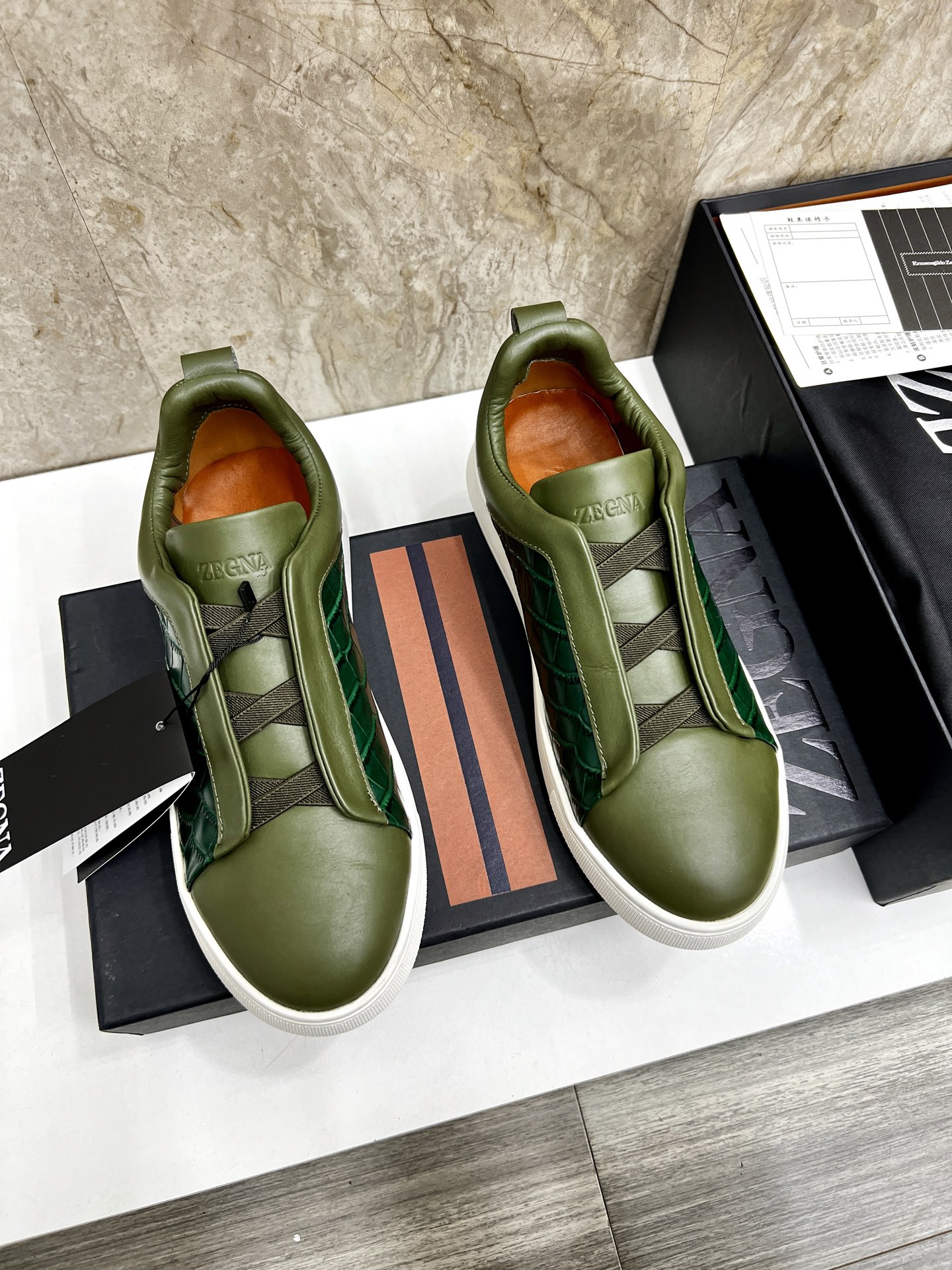 Zegna Triple Stitch Leather Sneakers Casual Shoes - Olive Green, Sizes 39-44 1 Zegna Triple Stitch Leather Sneakers Casual Shoes - Olive Green, Sizes 39-44