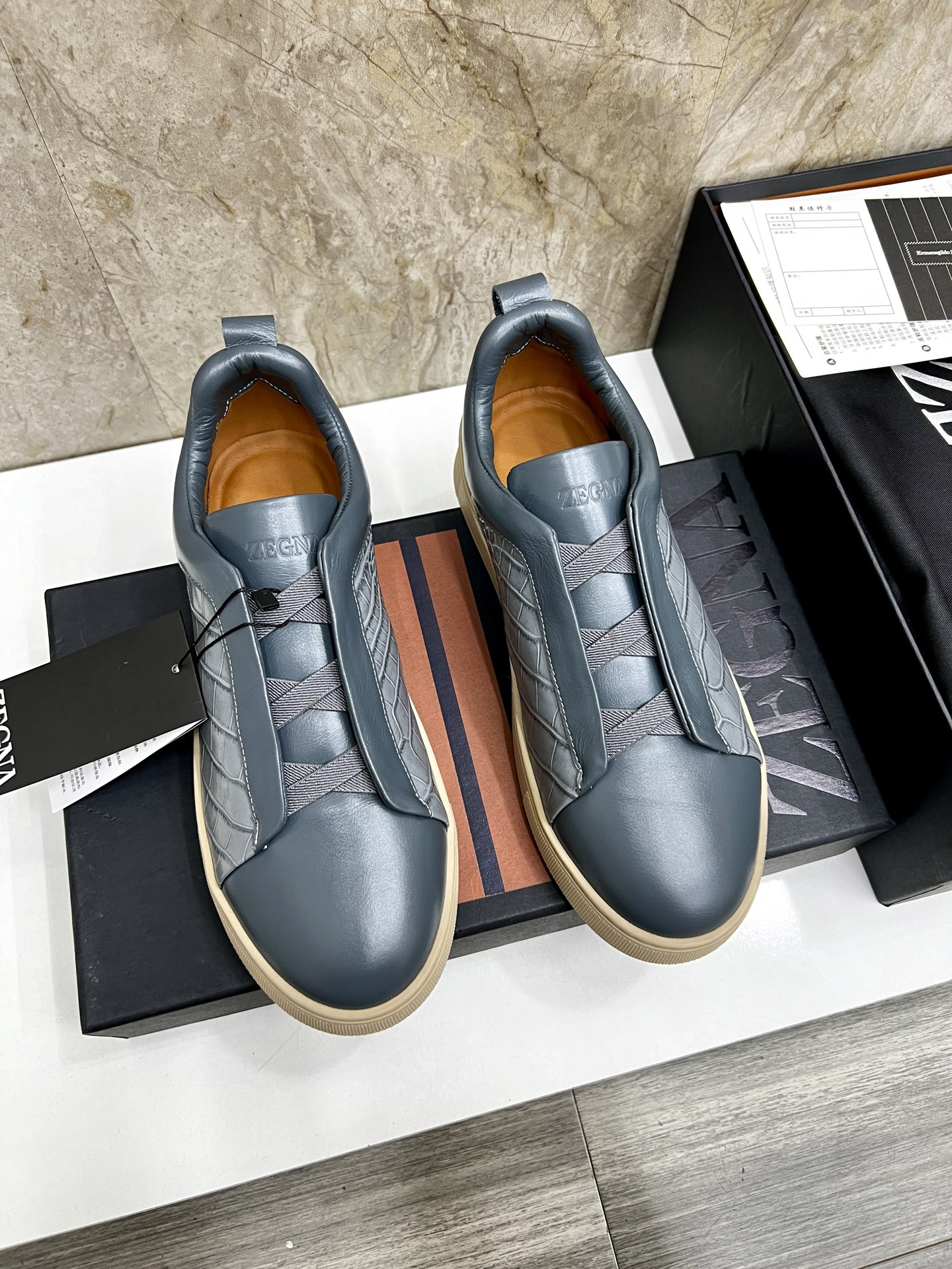Zegna Triple Stitch Leather Low-Top Sneakers, Casual Slip-On Shoes for Men 2 i1745123291381 511 0 0