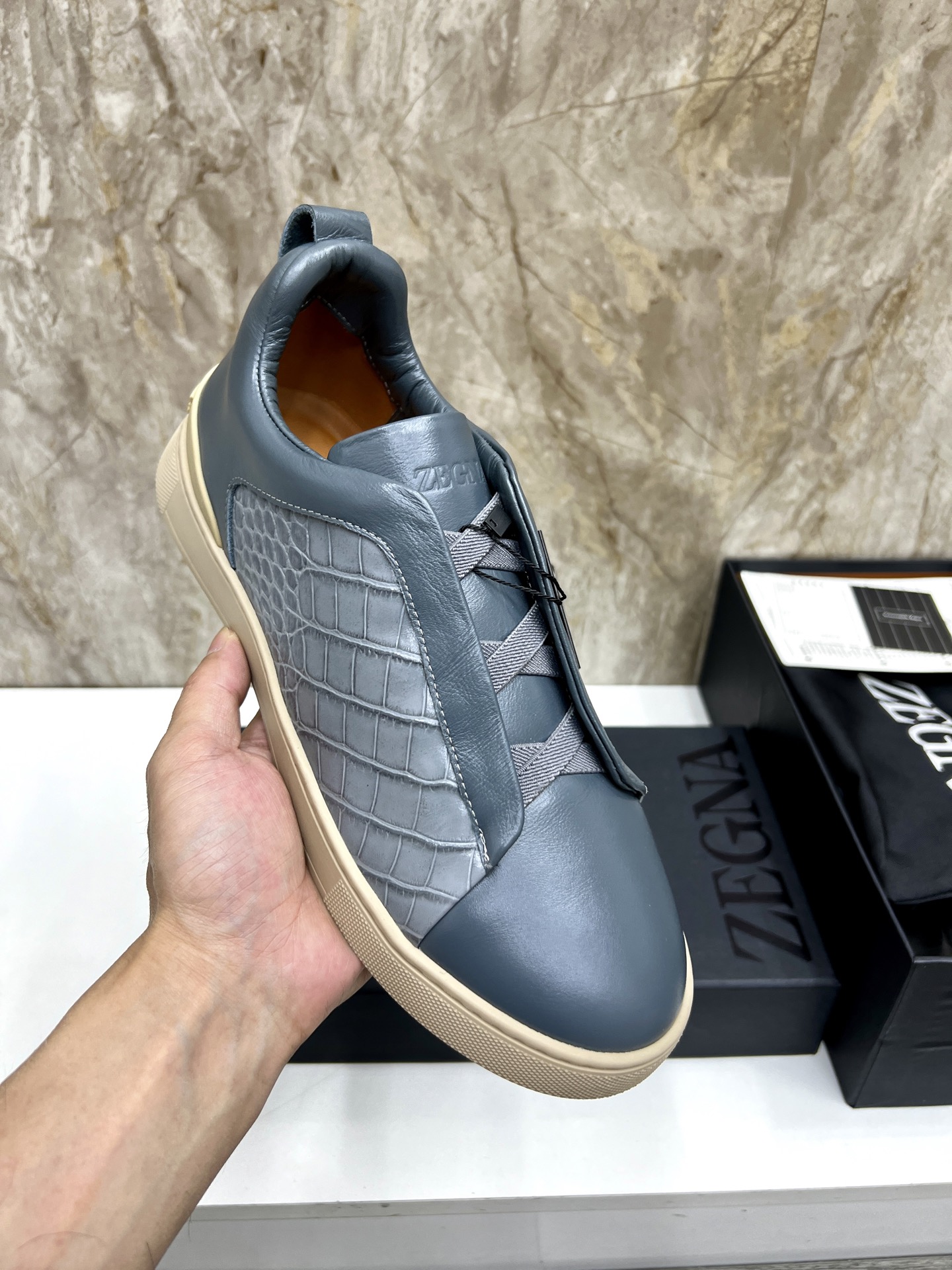 Zegna Triple Stitch Leather Low-Top Sneakers, Casual Slip-On Shoes for Men 8 i1745123292283 9693 0 6